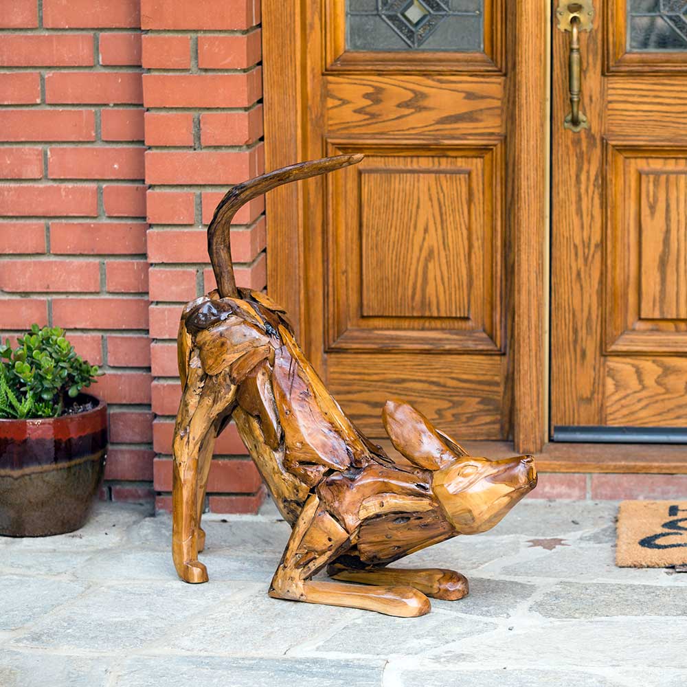 Teak Stretching Dog By Garden Age Supply - Image 2