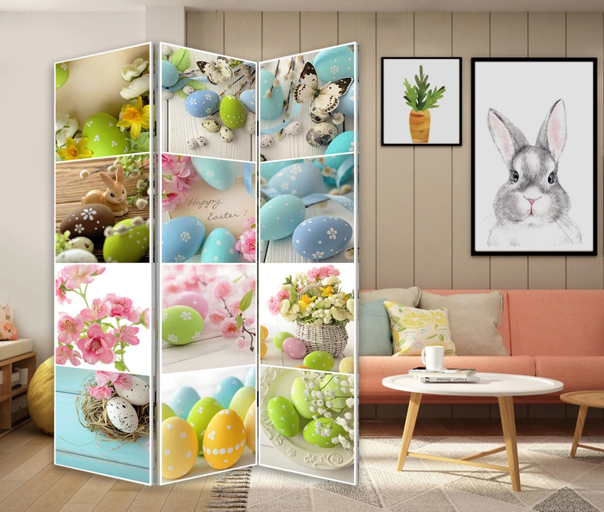 Three Panel Reversible Easter Spring Art Room Divider Screen By Homeroots