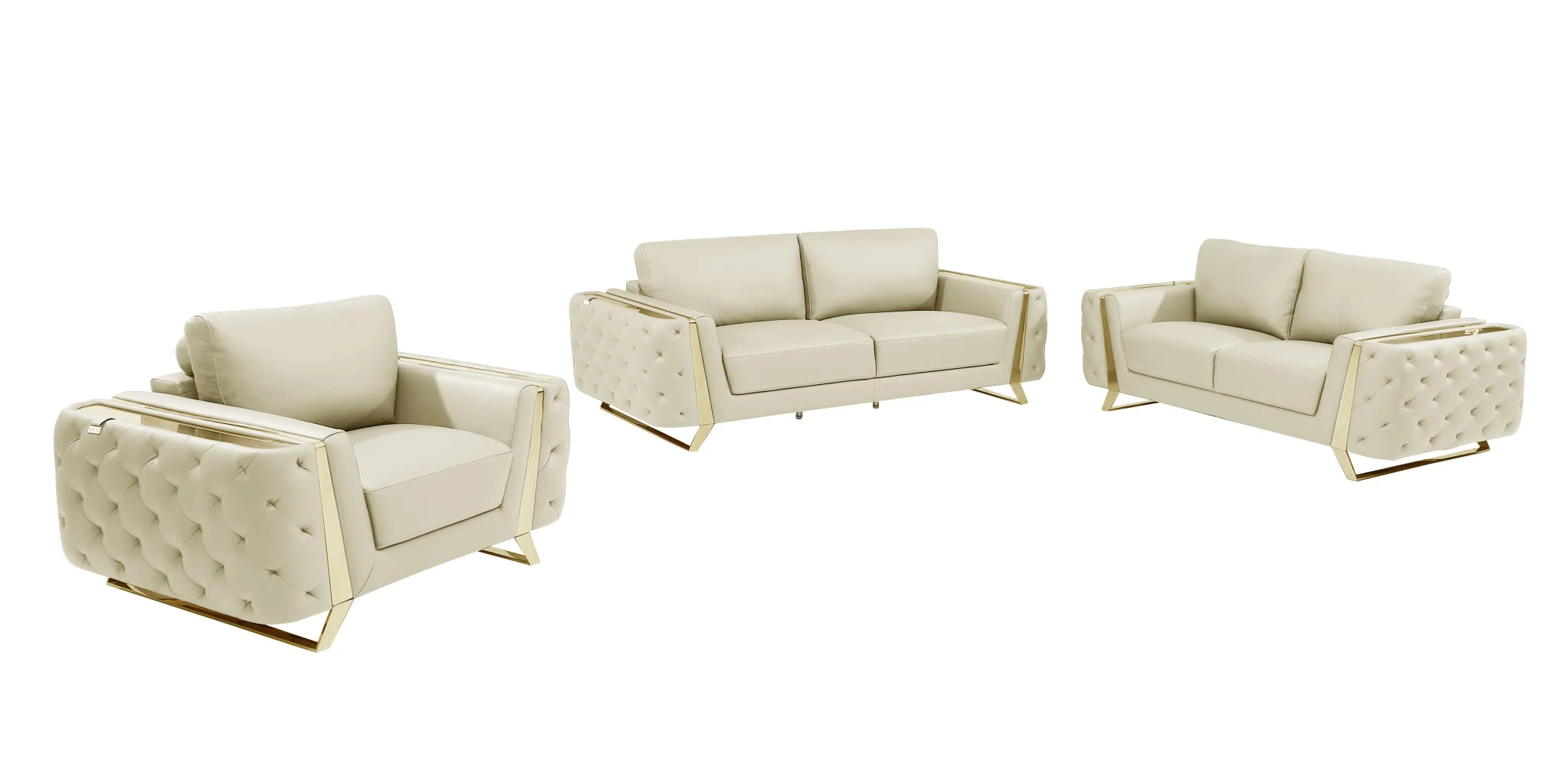 Three Piece Beige Genuine Leather Six Person Seating Set By Homeroots