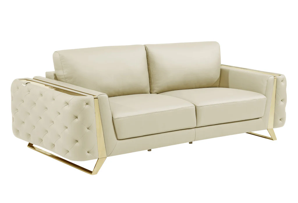 Three Piece Beige Genuine Leather Six Person Seating Set By Homeroots - Image 2