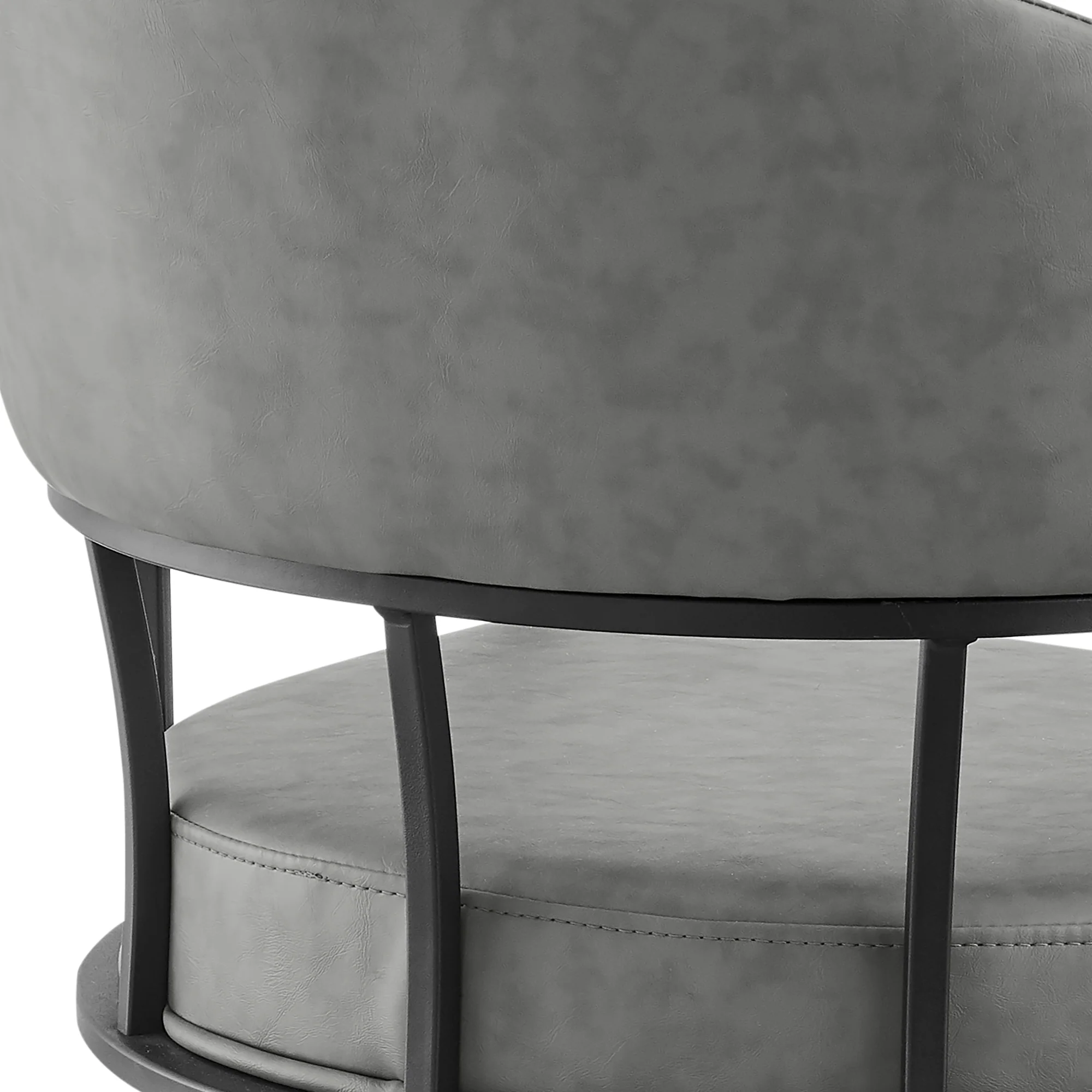 Tibet Swivel Tilt Rolling Dining Chair with Matte Black Iron and Vintage Gray Faux Leather By Armen Living - Image 12