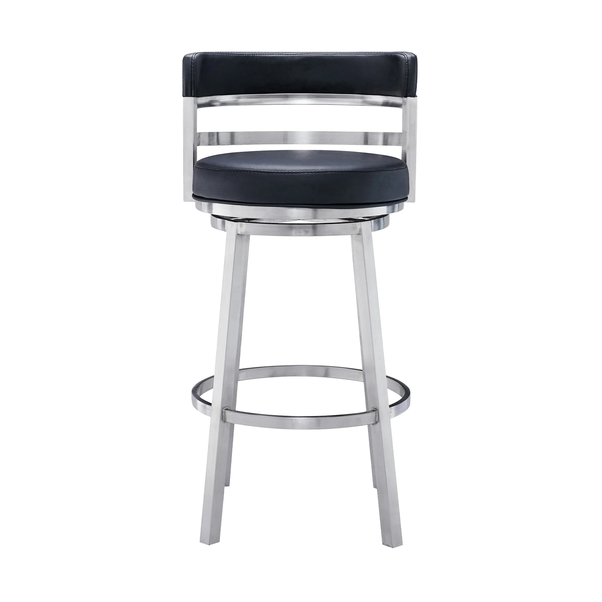 Titana 26" Counter Height Swivel Black Faux Leather and Brushed Stainless Steel Bar Stool By Armen Living - Image 3