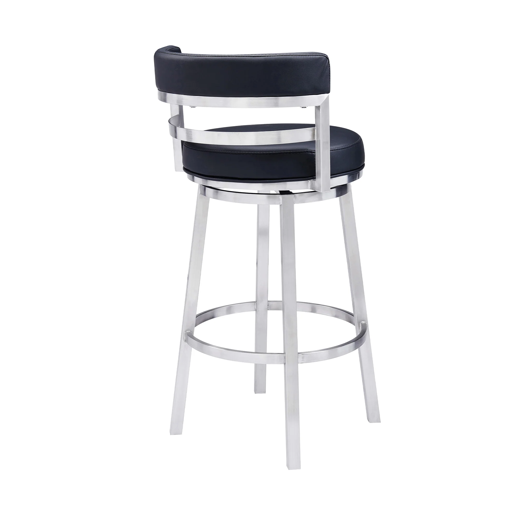 Titana 30" Bar Height Swivel Black Faux Leather and Brushed Stainless Steel Bar Stool By Armen Living - Image 4
