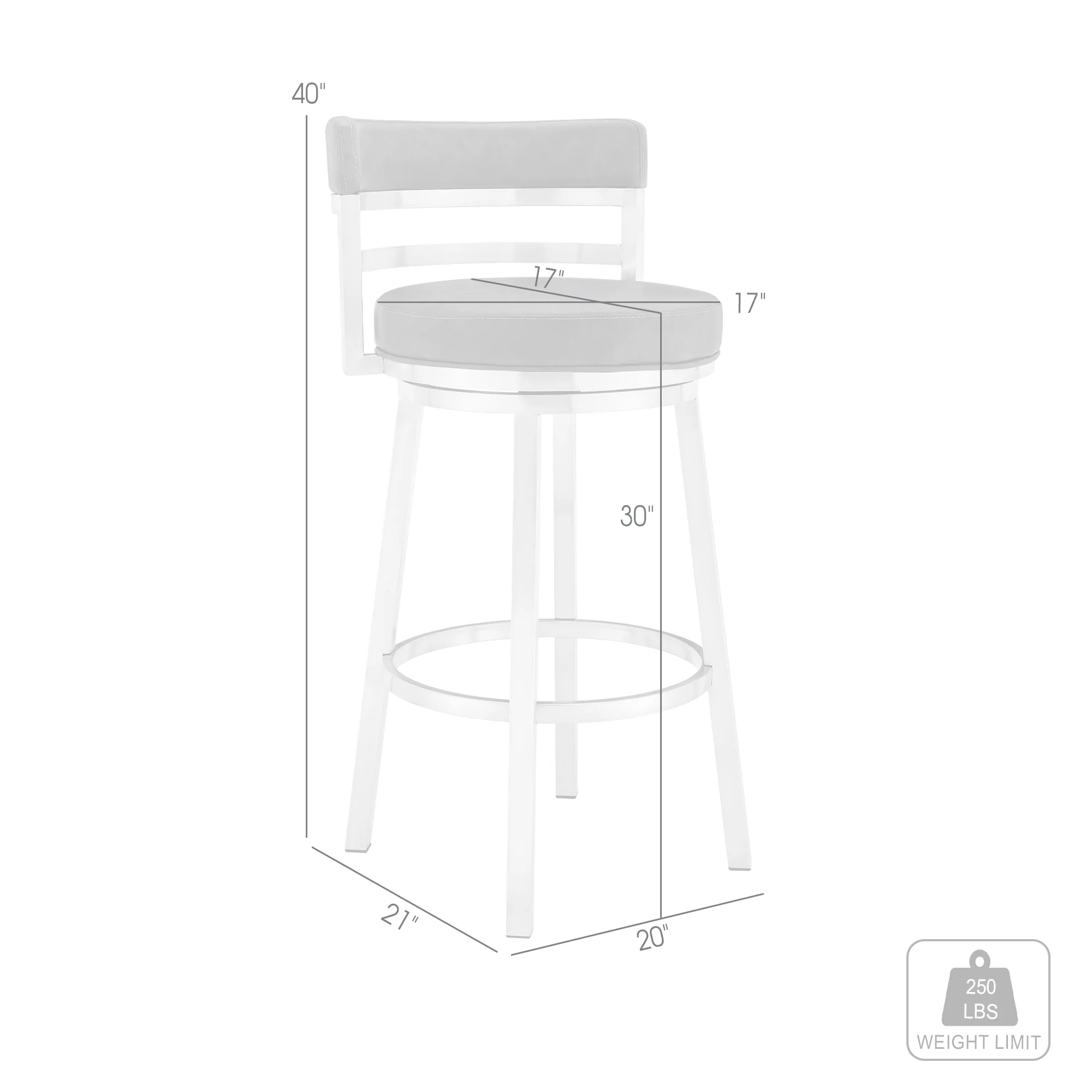 Titana 30" Bar Height Swivel Blue Faux Leather and Brushed Stainless Steel Bar Stool By Armen Living - Image 9