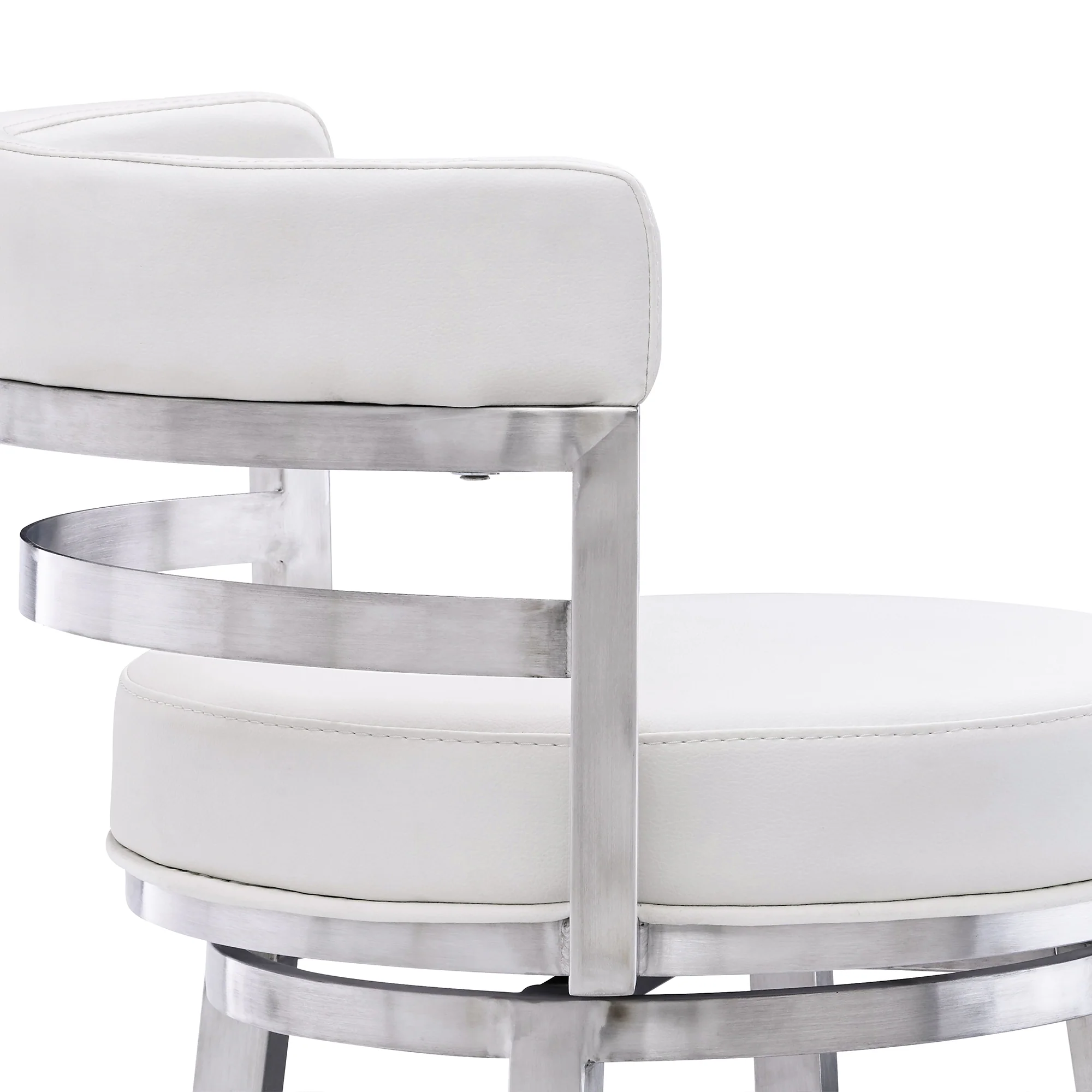 Titana 30" Bar Height Swivel White Faux Leather and Brushed Stainless Steel Bar Stool By Armen Living - Image 6