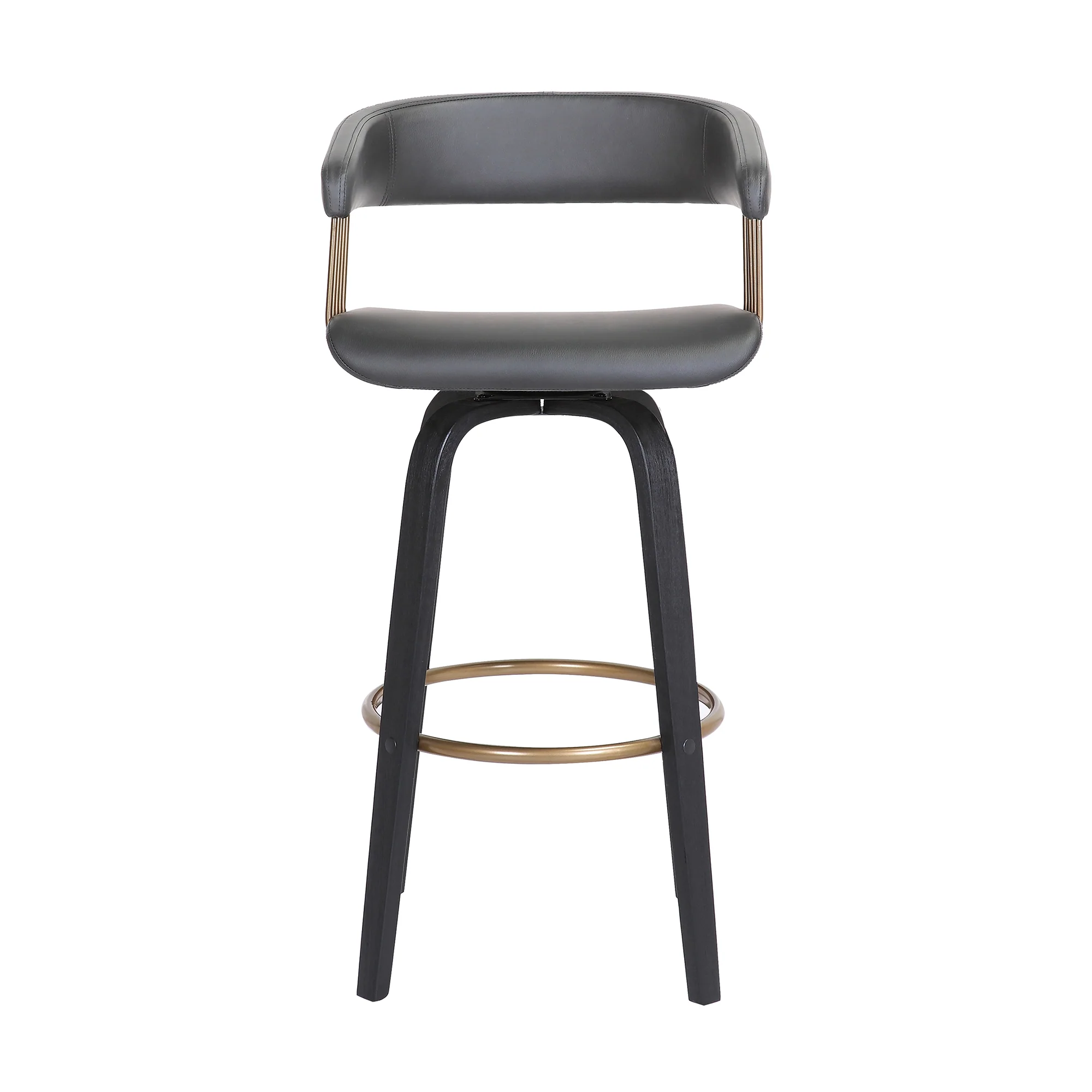 Topanga 26" Swivel Black Wood Counter Stool in Grey Faux Leather with Golden Bronze Metal By Armen Living - Image 3