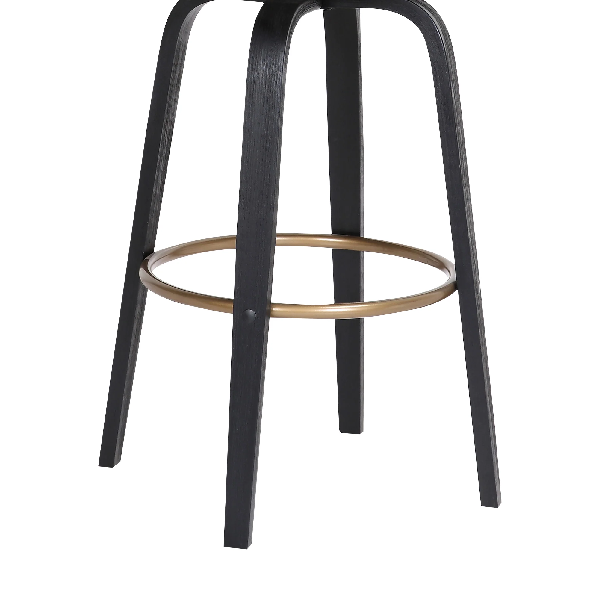 Topanga 30.5" Swivel Black Wood Bar Stool in Grey Faux Leather with Golden Bronze Metal By Armen Living - Image 8