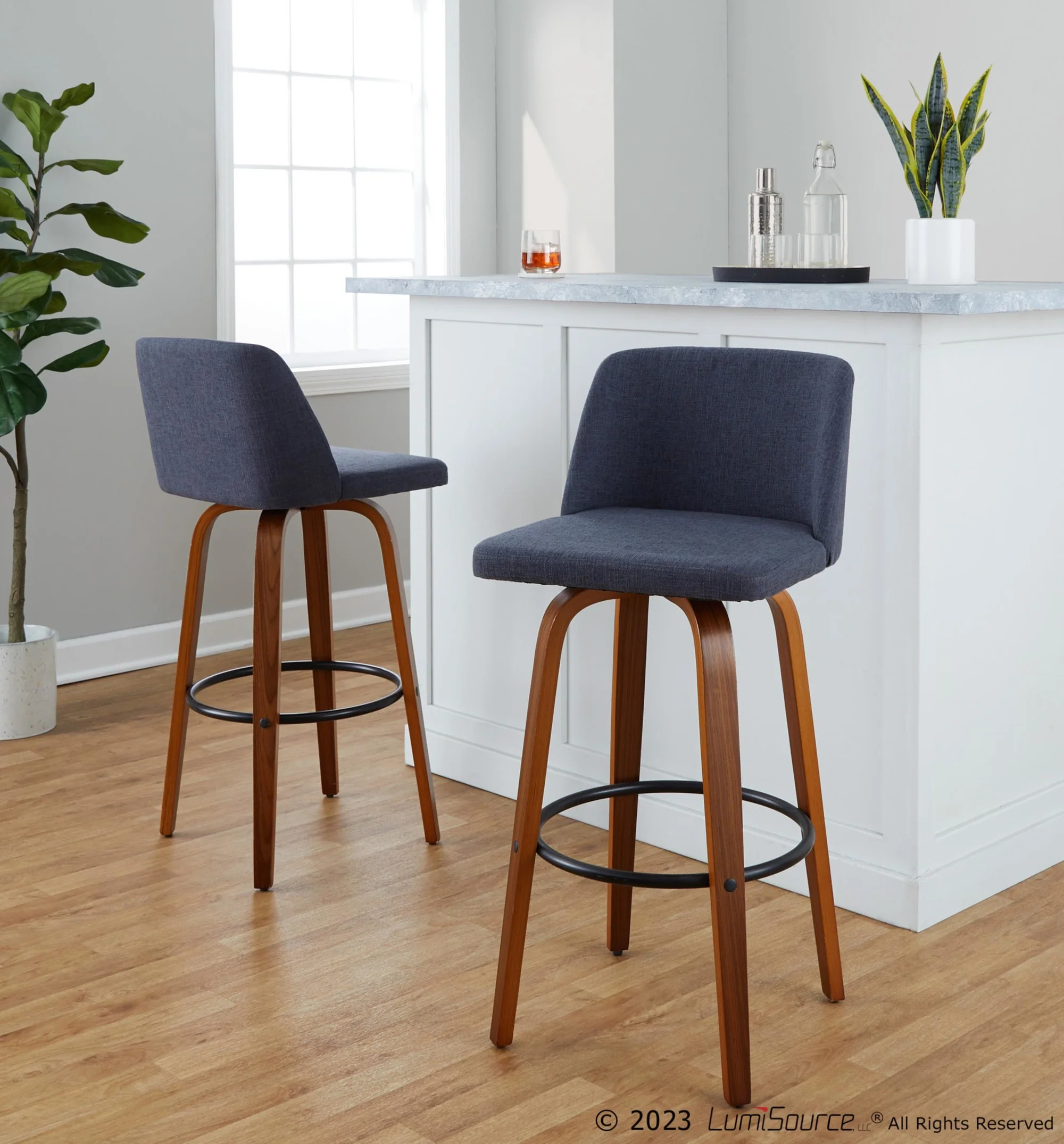 Toriano 30" Fixed-Height Barstool - Set of 2 By LumiSource - B30-TRNOFB-GRTZQ2 WLBU2