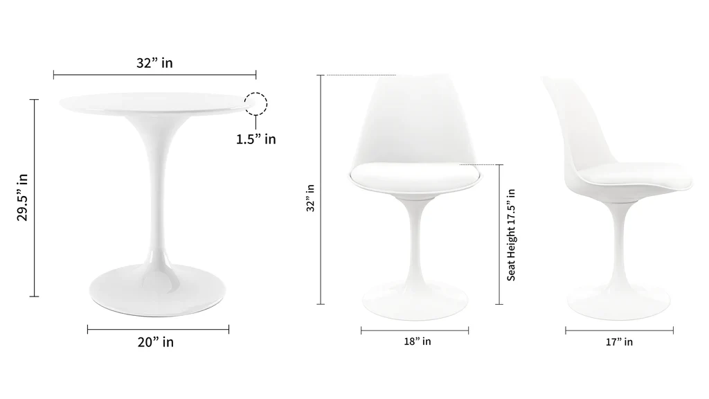 Tulip 32" Fiberglass Dining Table & Chairs Set By Modholic - Image 5