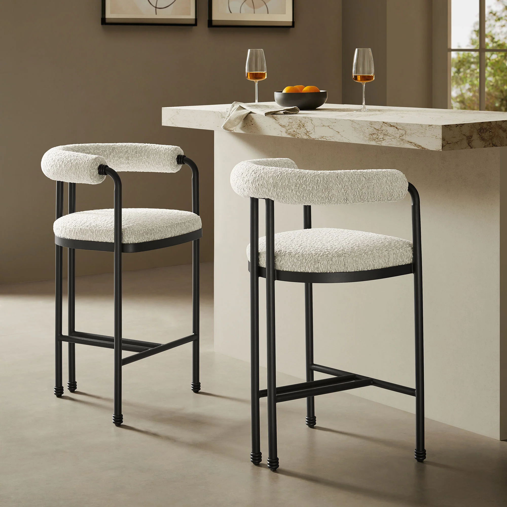 Turin Curved Back Boucle and Metal Counter Stool by Modway