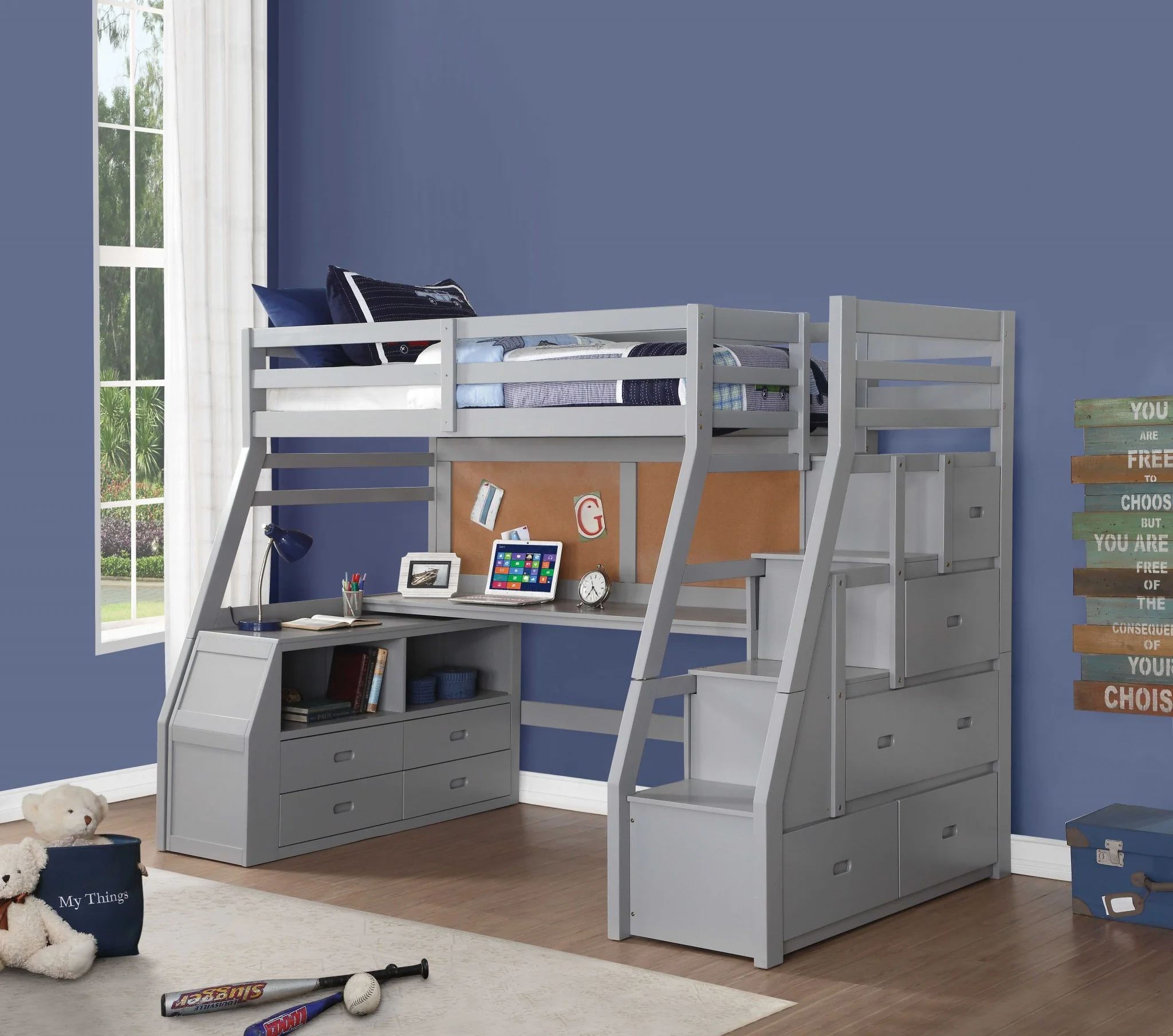 Twin Size Gray Finish Pine Wood Loft Bed By Homeroots