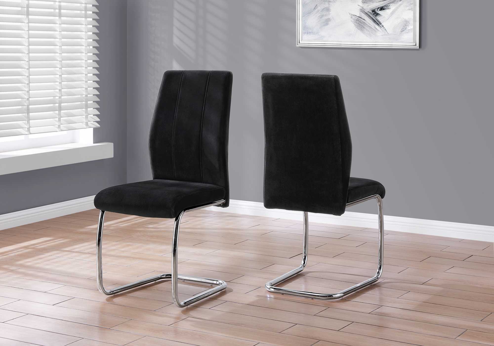 Two 77.5" Velvet Chrome Metal And Foam Dining Chairs By Homeroots