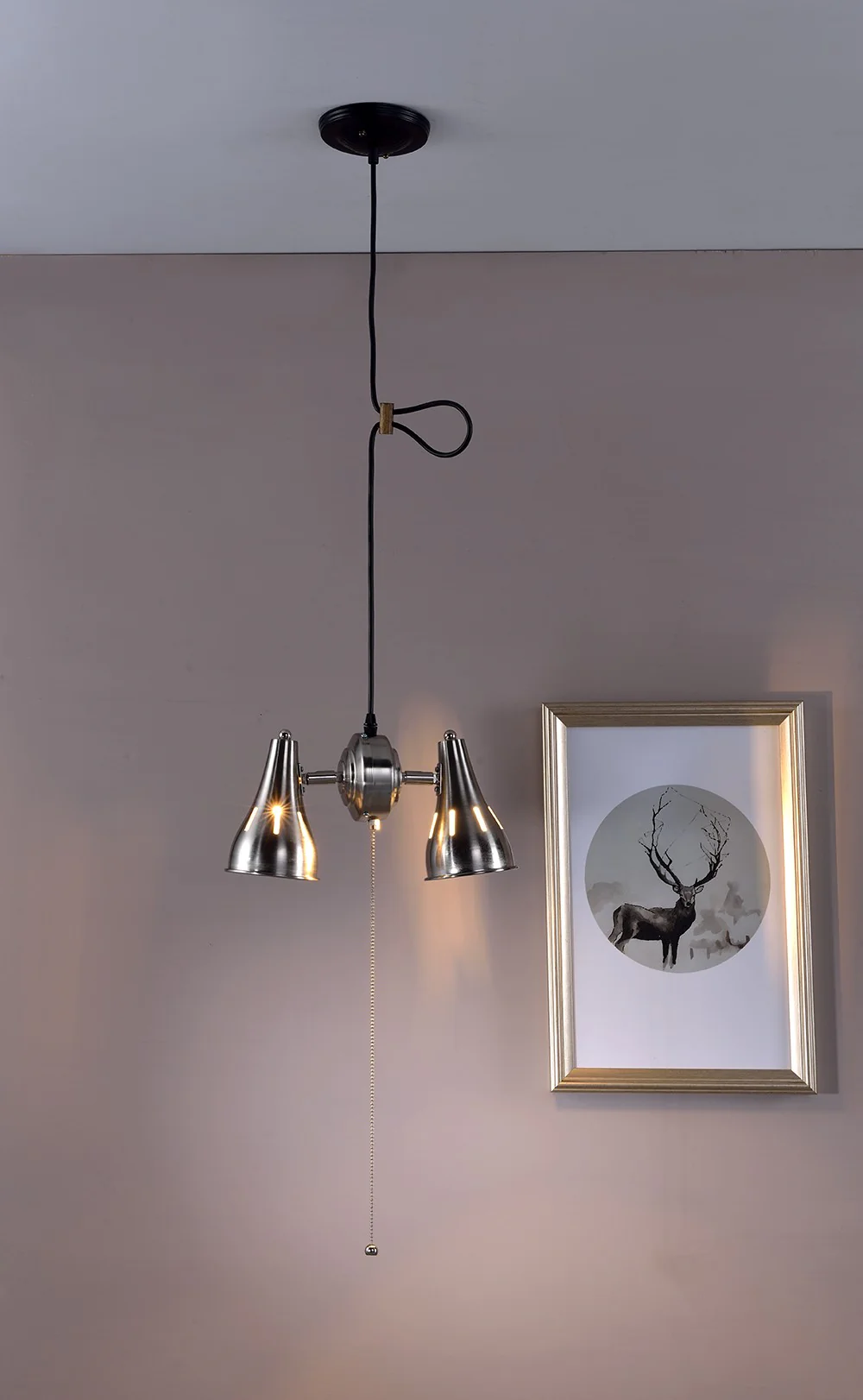 Two Light Industrial Silver Hanging Light By Homeroots
