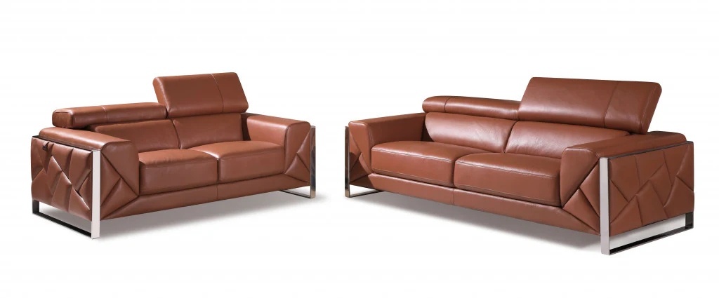 Two Piece Camel Italian Leather Five Person Seating Set By Homeroots