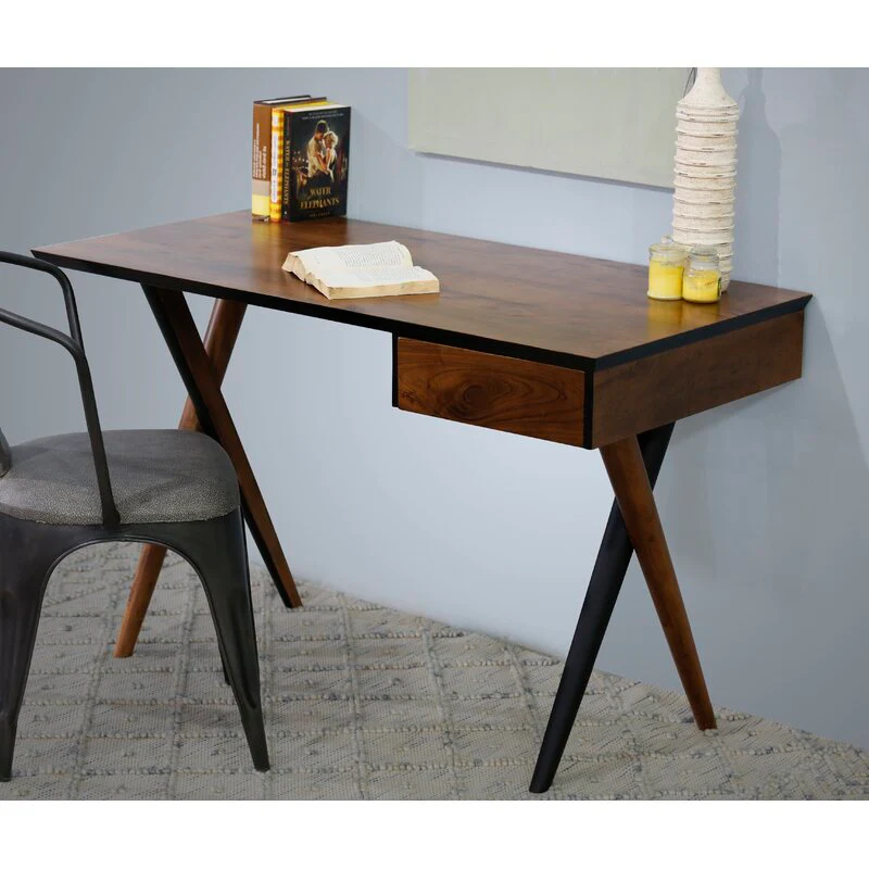 Two Tone Criss Cross Wooden Desk By Homeroots