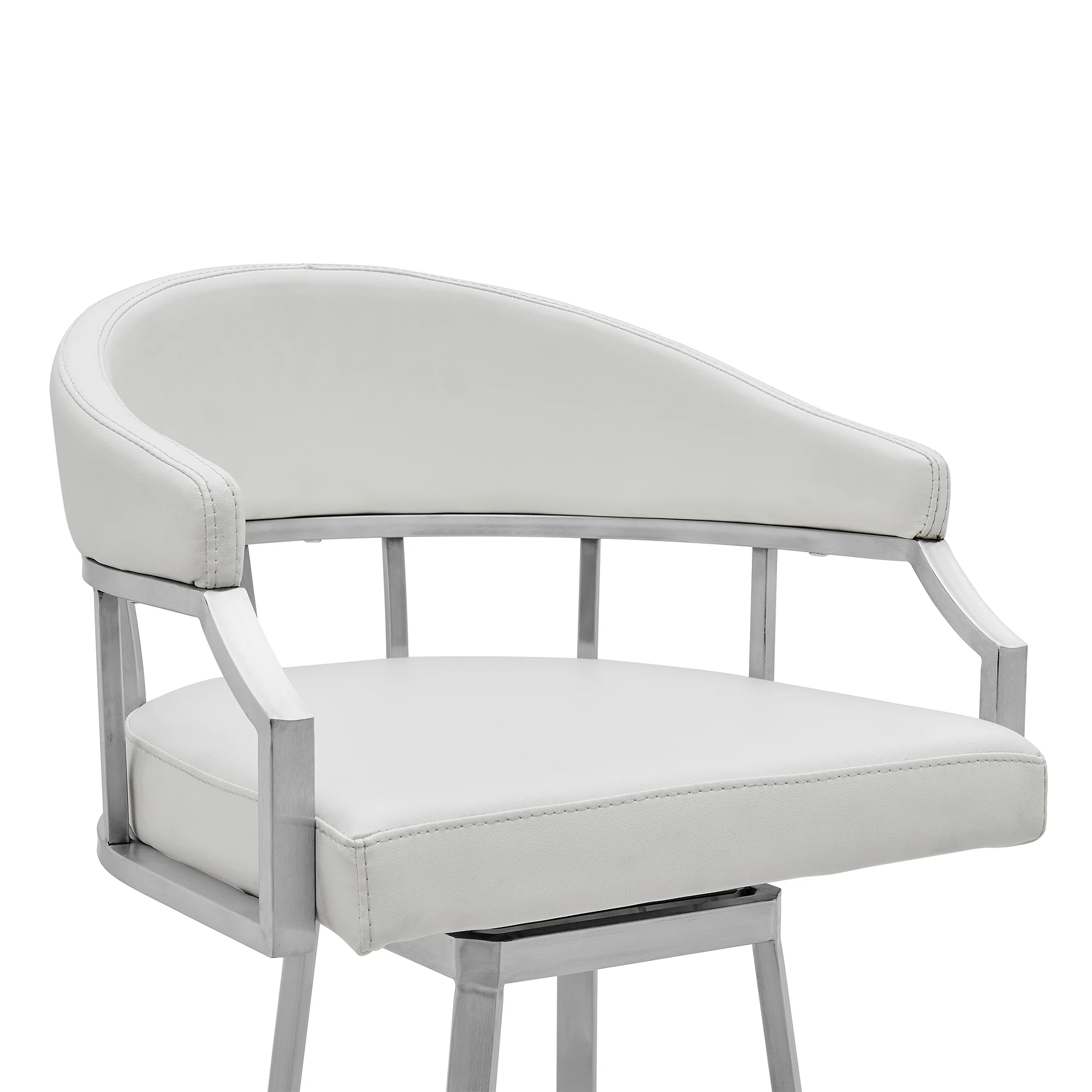 Valerie 30" Bar Height Swivel Modern White Faux Leather Bar and Counter Stool in Brushed Stainless Steel Finish By Armen Living - Image 5