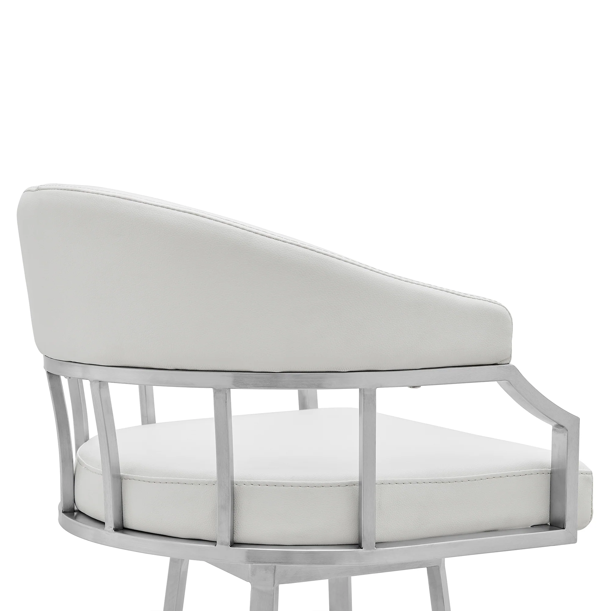Valerie 30" Bar Height Swivel Modern White Faux Leather Bar and Counter Stool in Brushed Stainless Steel Finish By Armen Living - Image 6