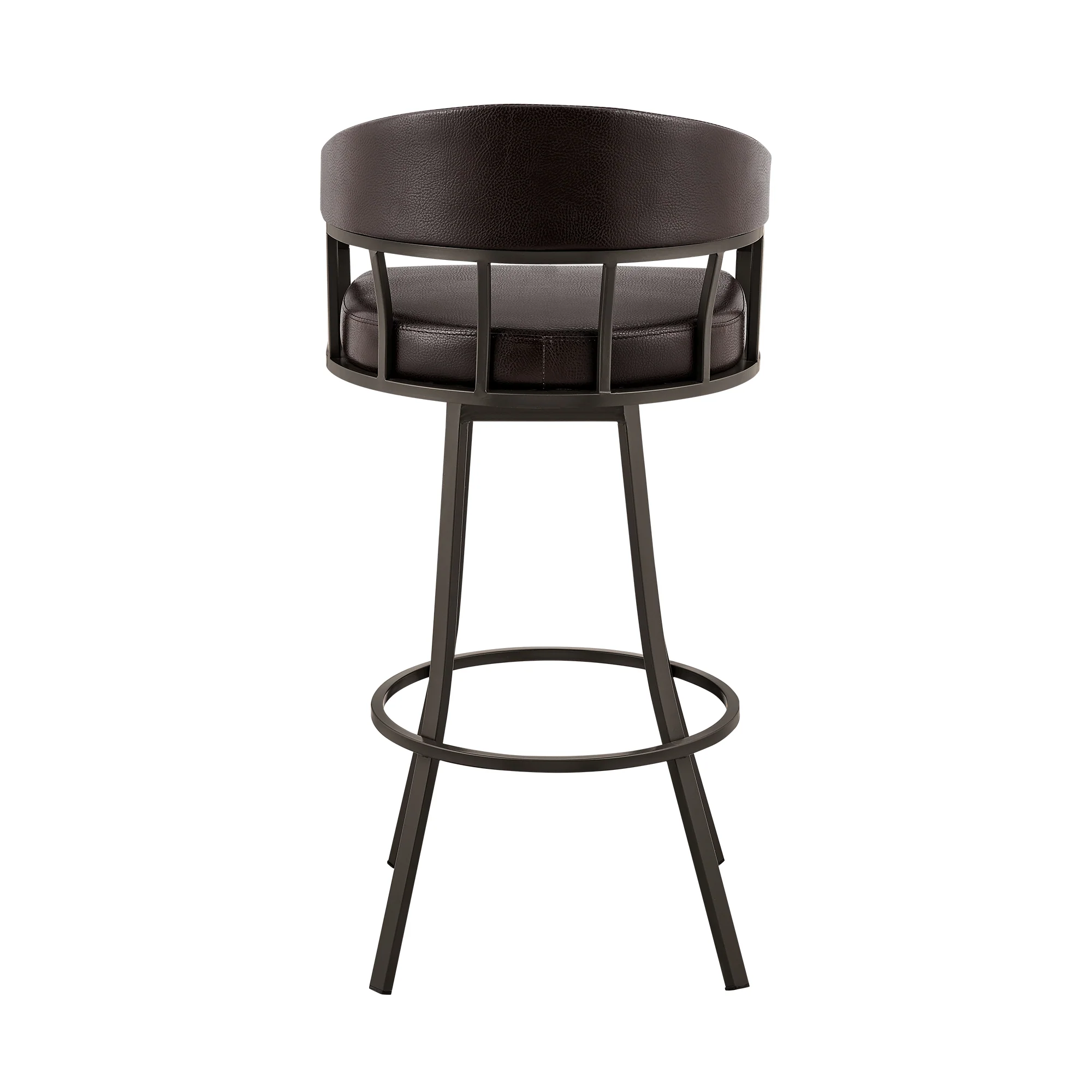 Valerie 30" Swivel Brown Faux Leather and Java Brown Metal Bar Stool By Armen Living - Image 6