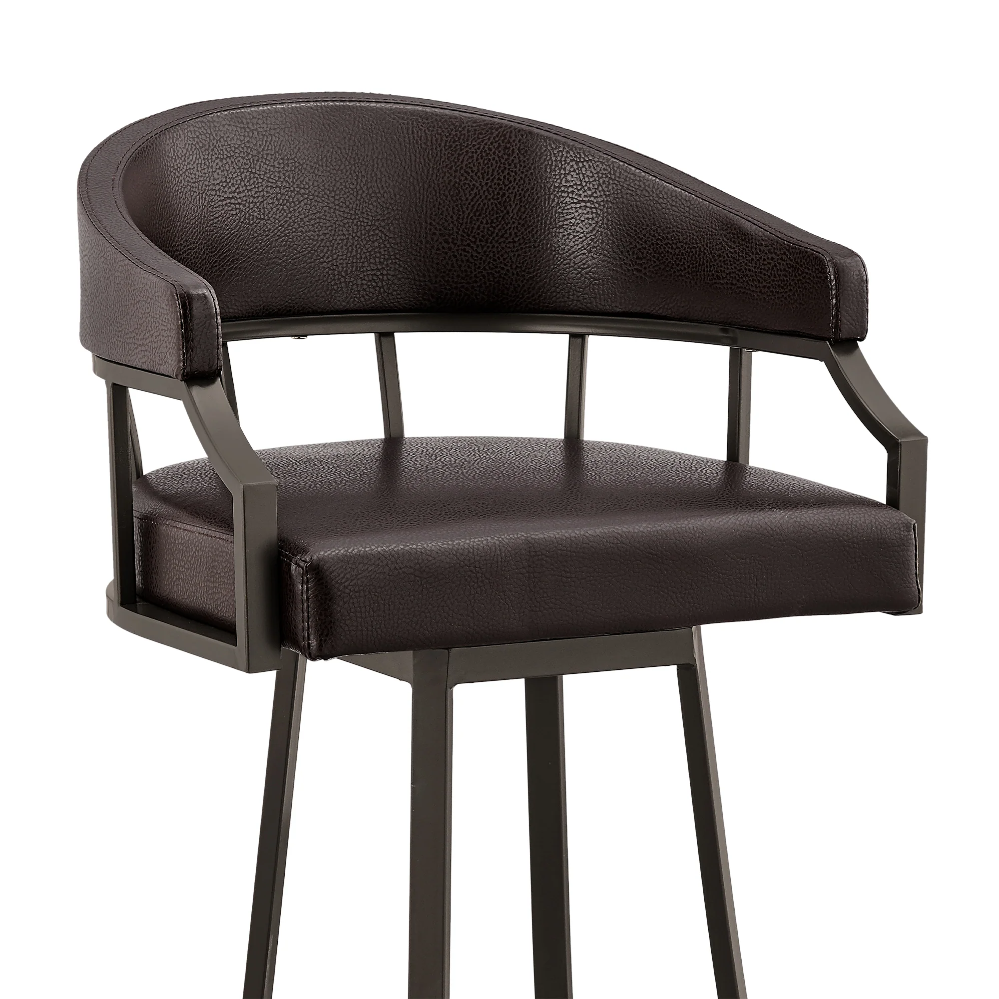 Valerie 30" Swivel Brown Faux Leather and Java Brown Metal Bar Stool By Armen Living - Image 7