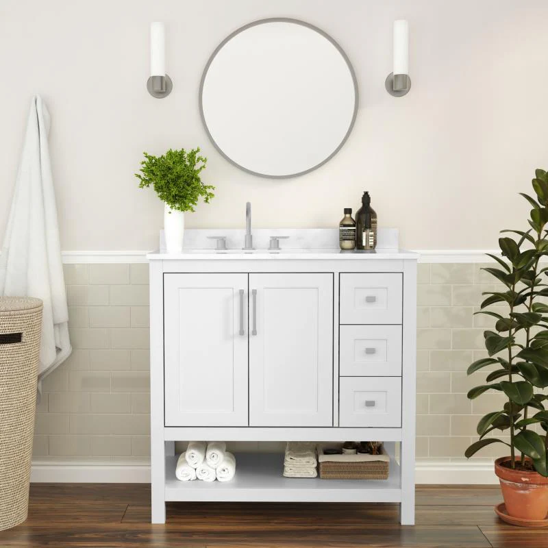 Vega 36 Inch Bathroom Vanity with Sink Open Shelf and 3 Drawers By Flash Furniture