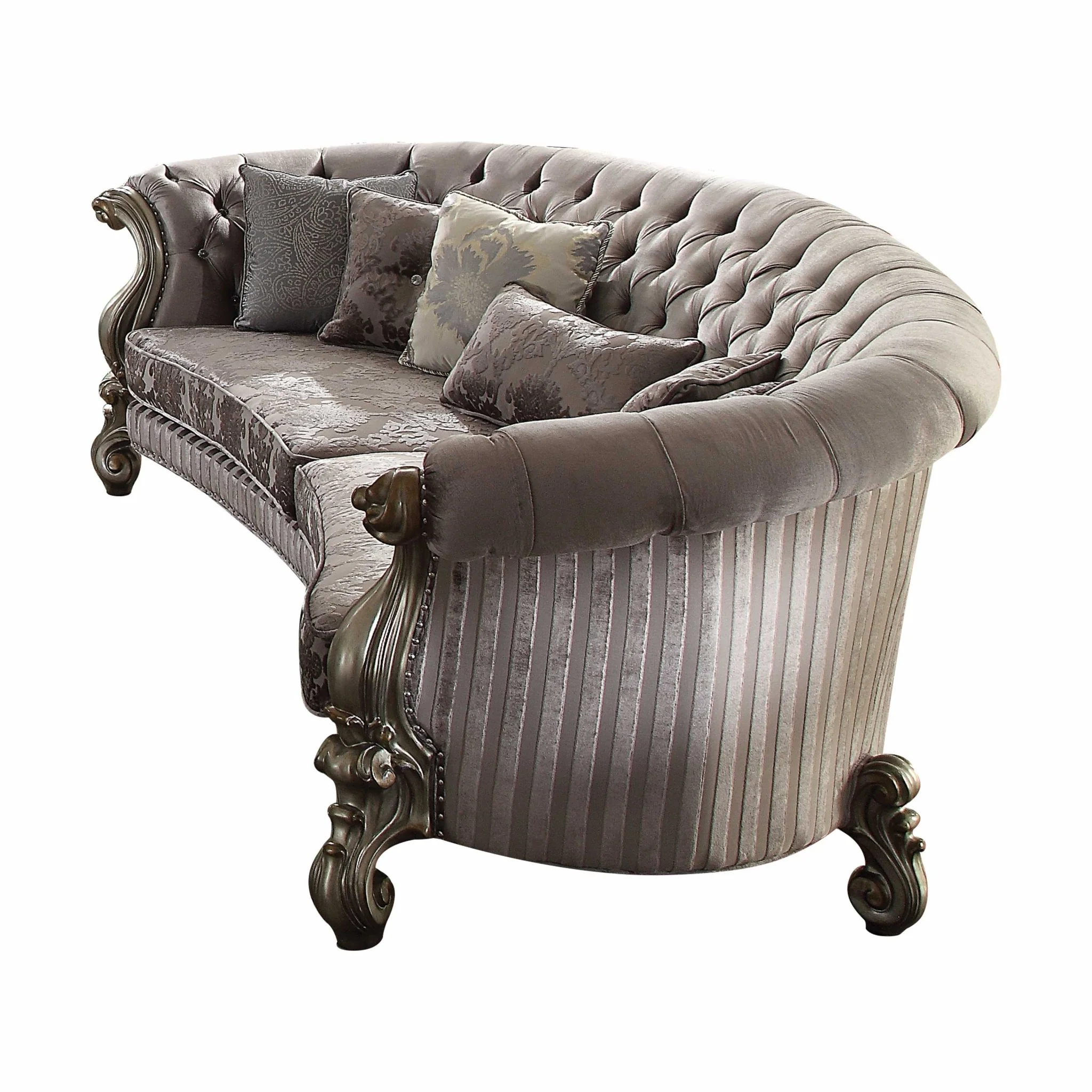Velvet Antique Platinum Upholstery Poly Resin Sofa w Pillows By Homeroots - 348646