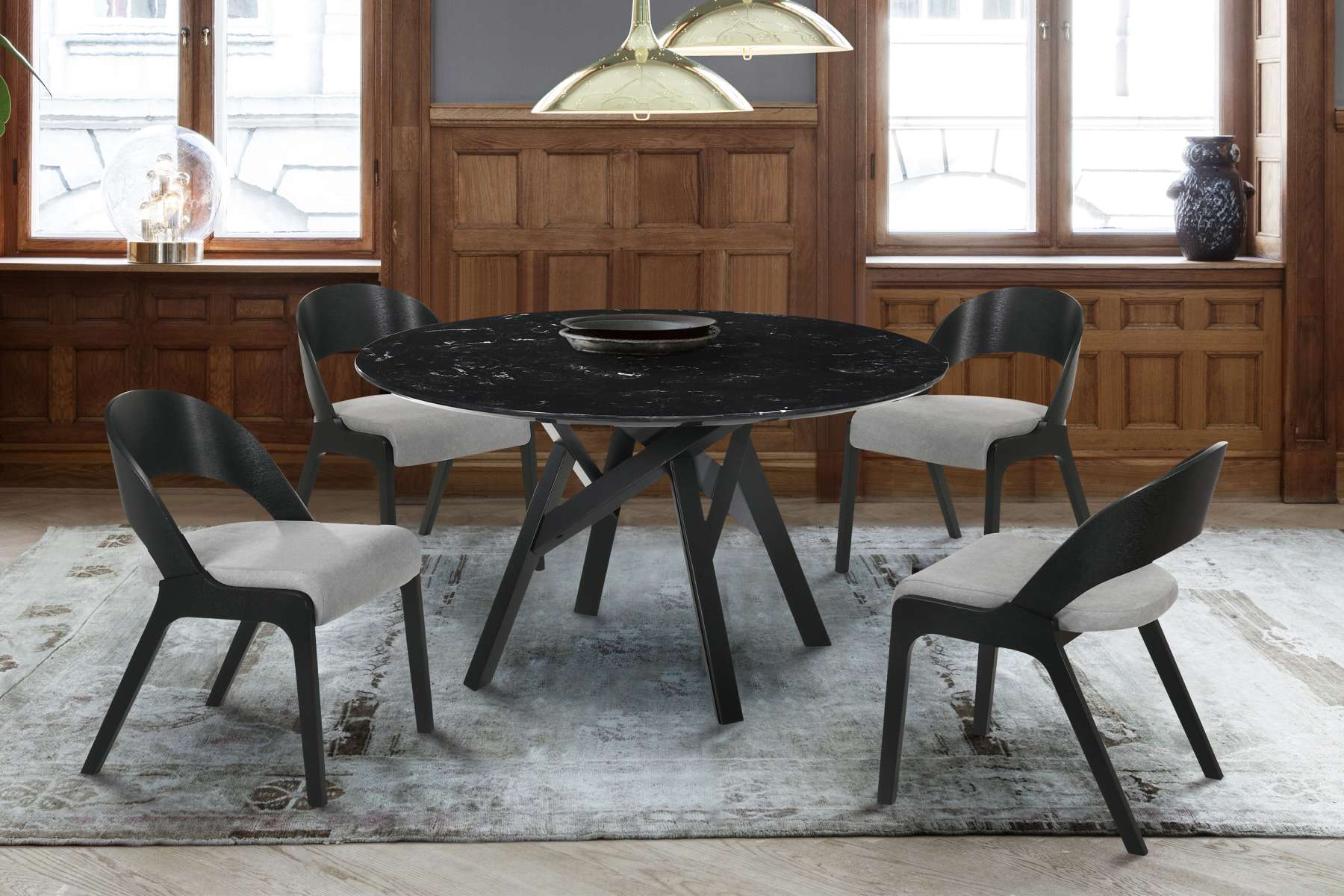 Venus and Polly 5 Piece Black Marble Round Dining Set By Armen Living