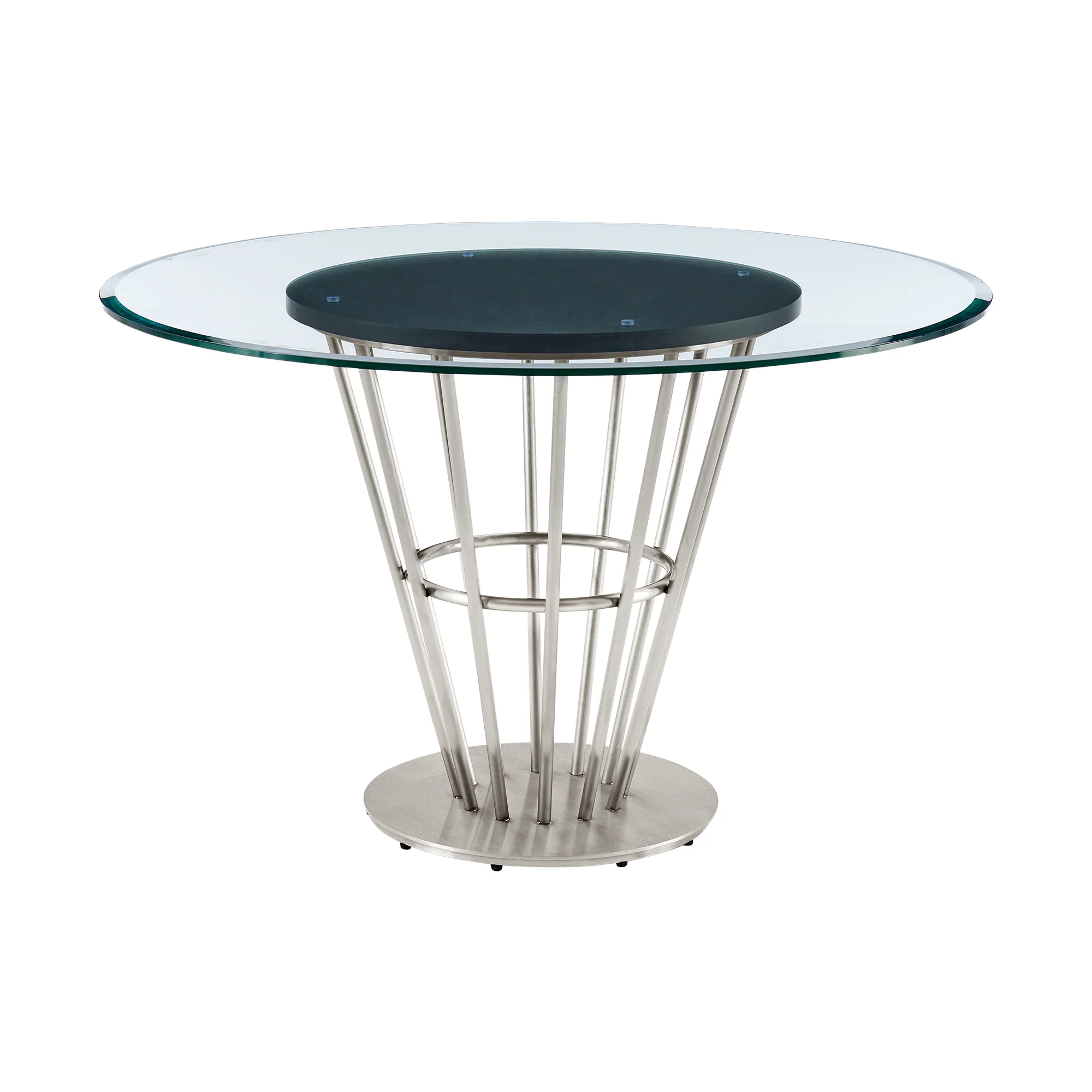 Veronica Shannon 5 Piece Round Glass Dining Table Set with Gold Brushed Stainless Steel and Taupe Fabric By Armen Living - Image 25