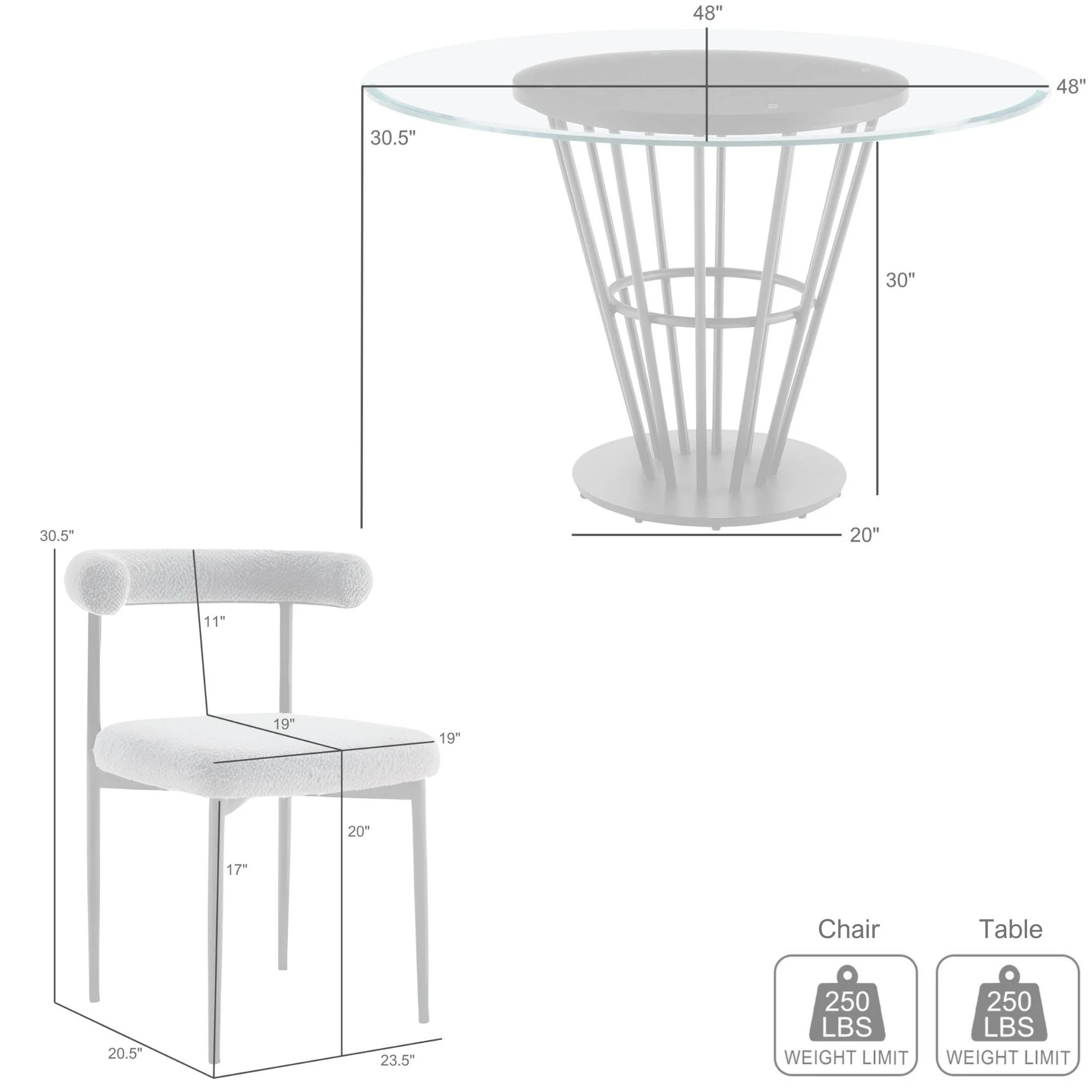 Veronica Shannon 5 Piece Round Glass Dining Table Set with Gold Brushed Stainless Steel and Taupe Fabric By Armen Living - Image 59