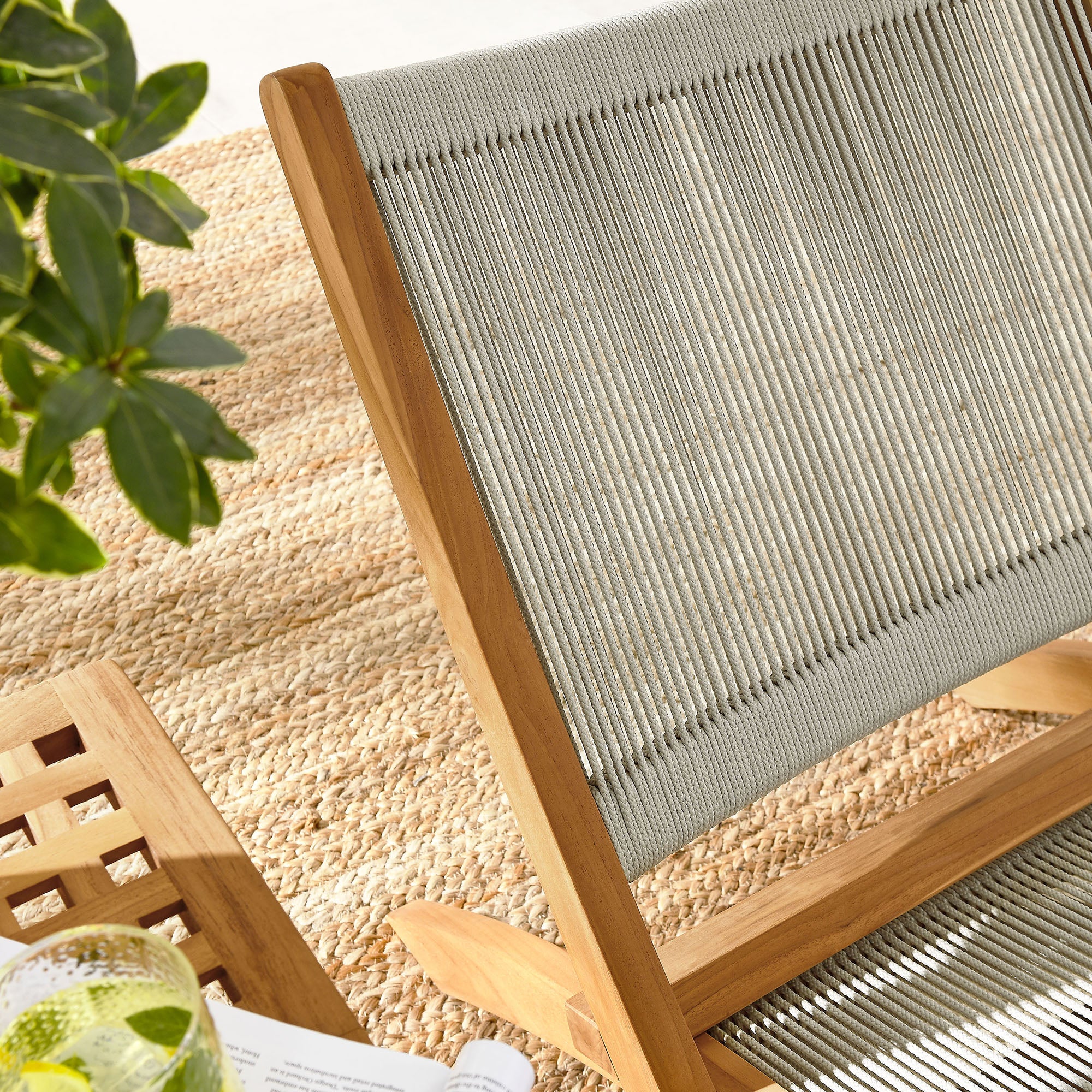 Vienna 3-Piece Outdoor Patio Teak and Rope Folding Lounge Chairs and Side Table by Modway - Image 8