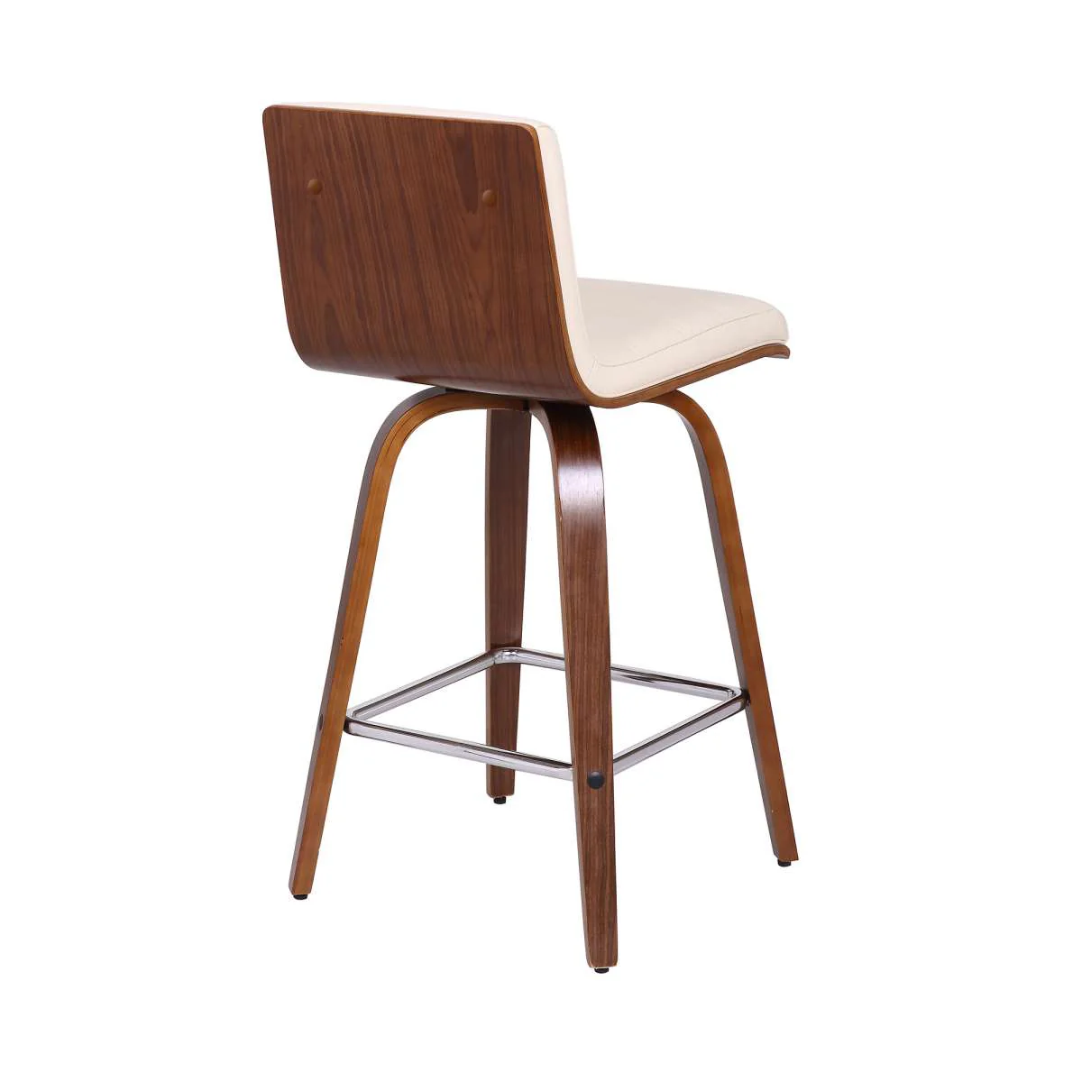 Vienna 30" Bar Height Swivel Cream Faux Leather and Walnut Wood Bar Stool By Armen Living - Image 4