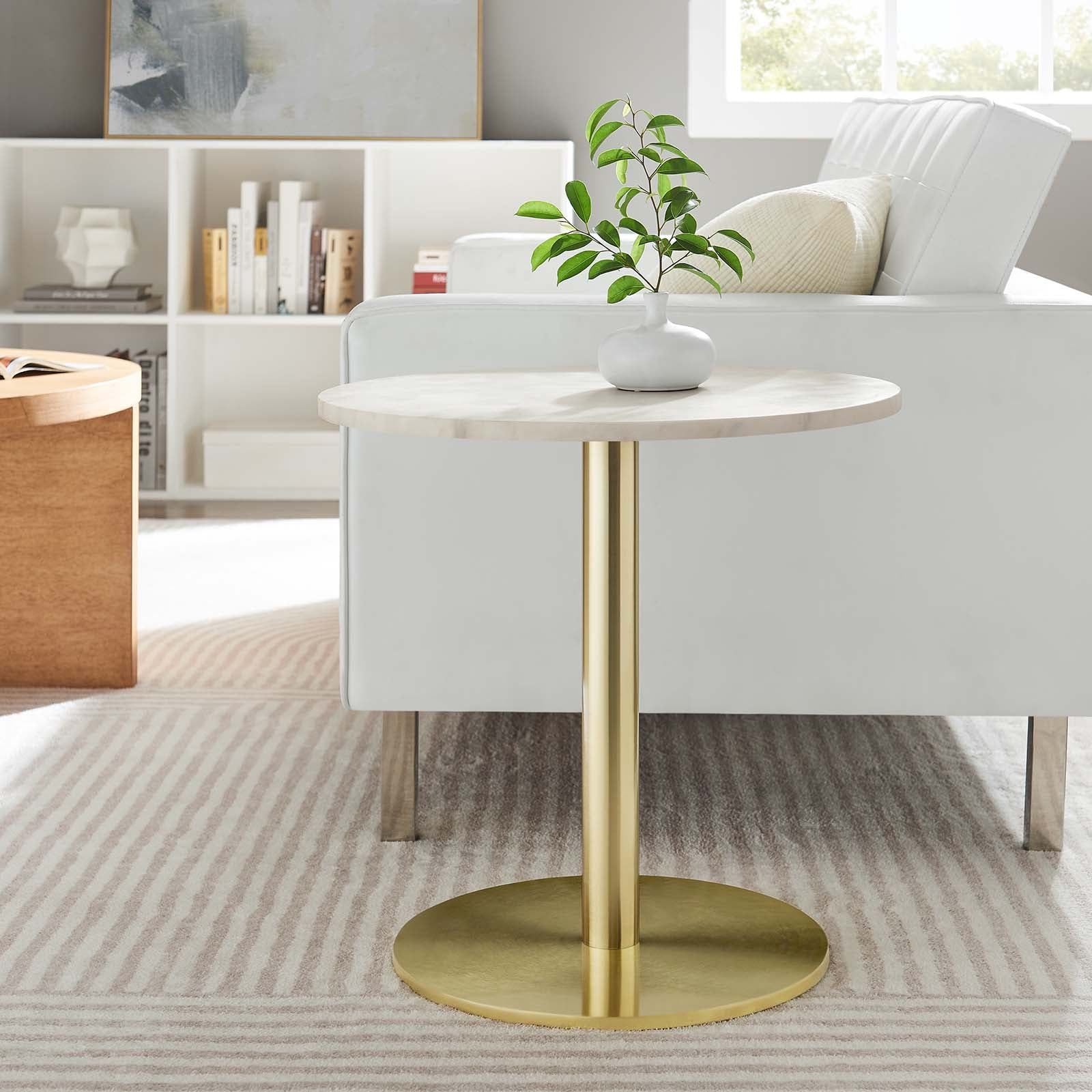 Viva Round White Marble Side Table By Modway - EEI-6609