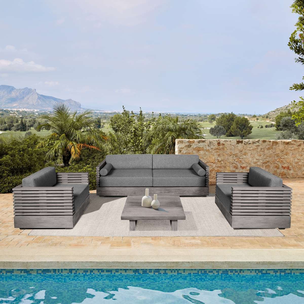 Vivid Outdoor Patio Coffee Table in Gray Eucalyptus Wood By Armen Living - Image 2
