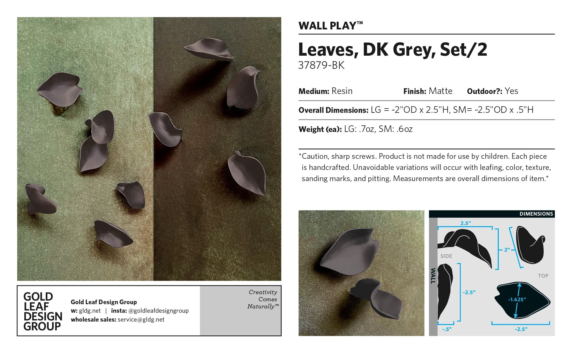 Wall Play™: Leaves, DK Grey, Set/2 By Gold Leaf - Image 4