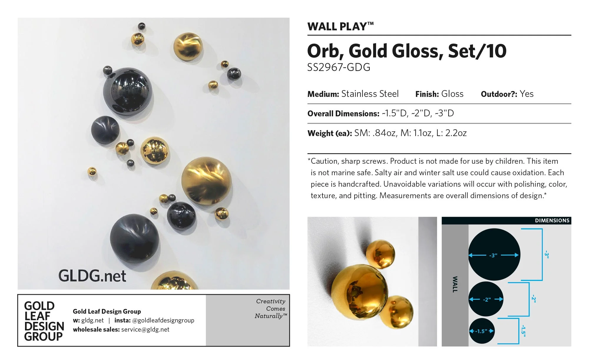 Wall Play™: Orb, Gold Gloss, Set/10 By Gold Leaf - Image 11