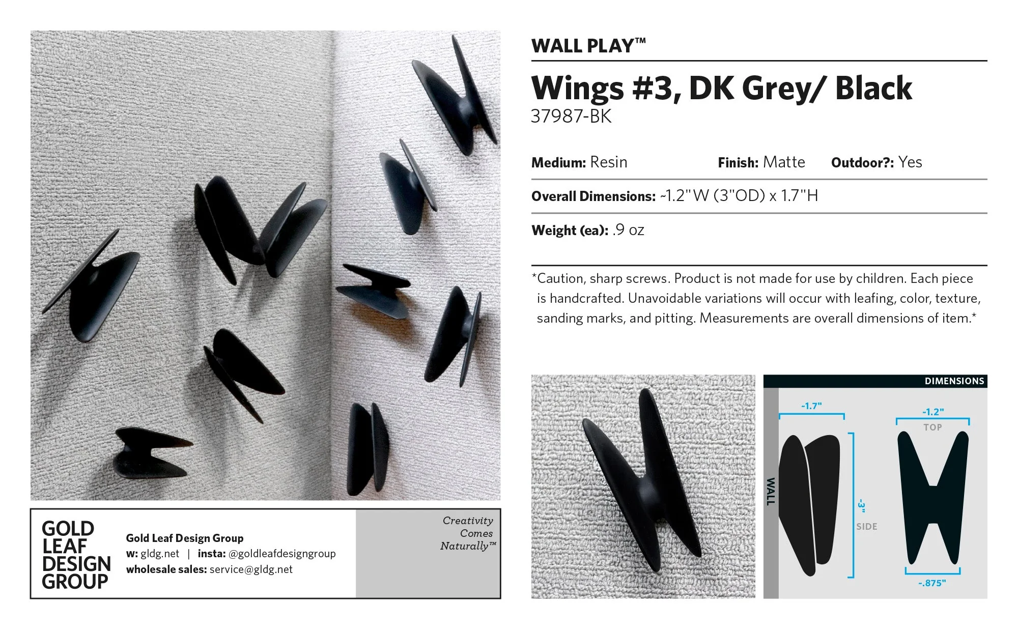 Wall Play™: Wings #3, DK Grey/ Black By Gold Leaf - Image 7