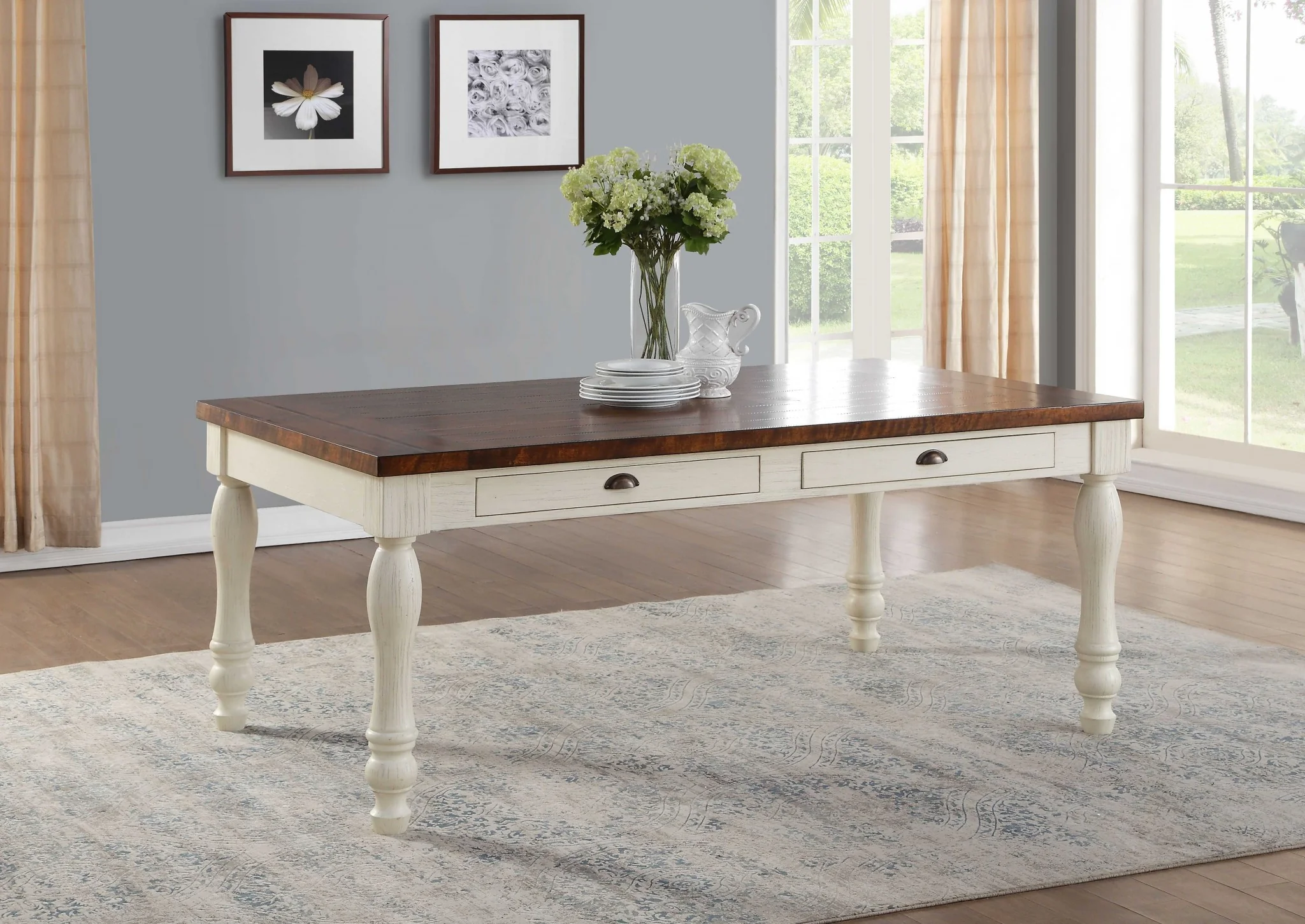 Walnut And White Washed Solid Wood Dining Table By Homeroots