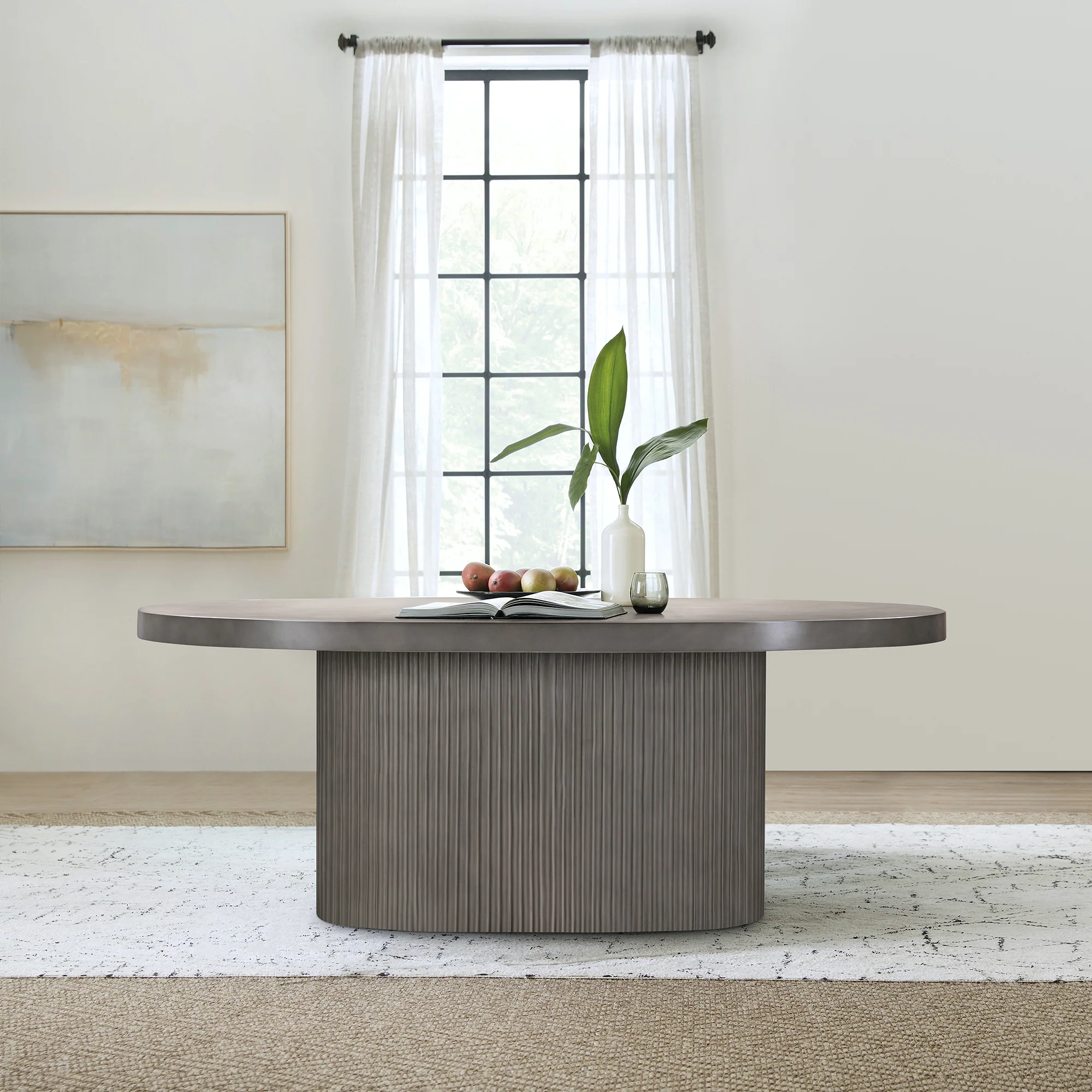 Wave Oval Dining Table in Grey Concrete By Armen Living