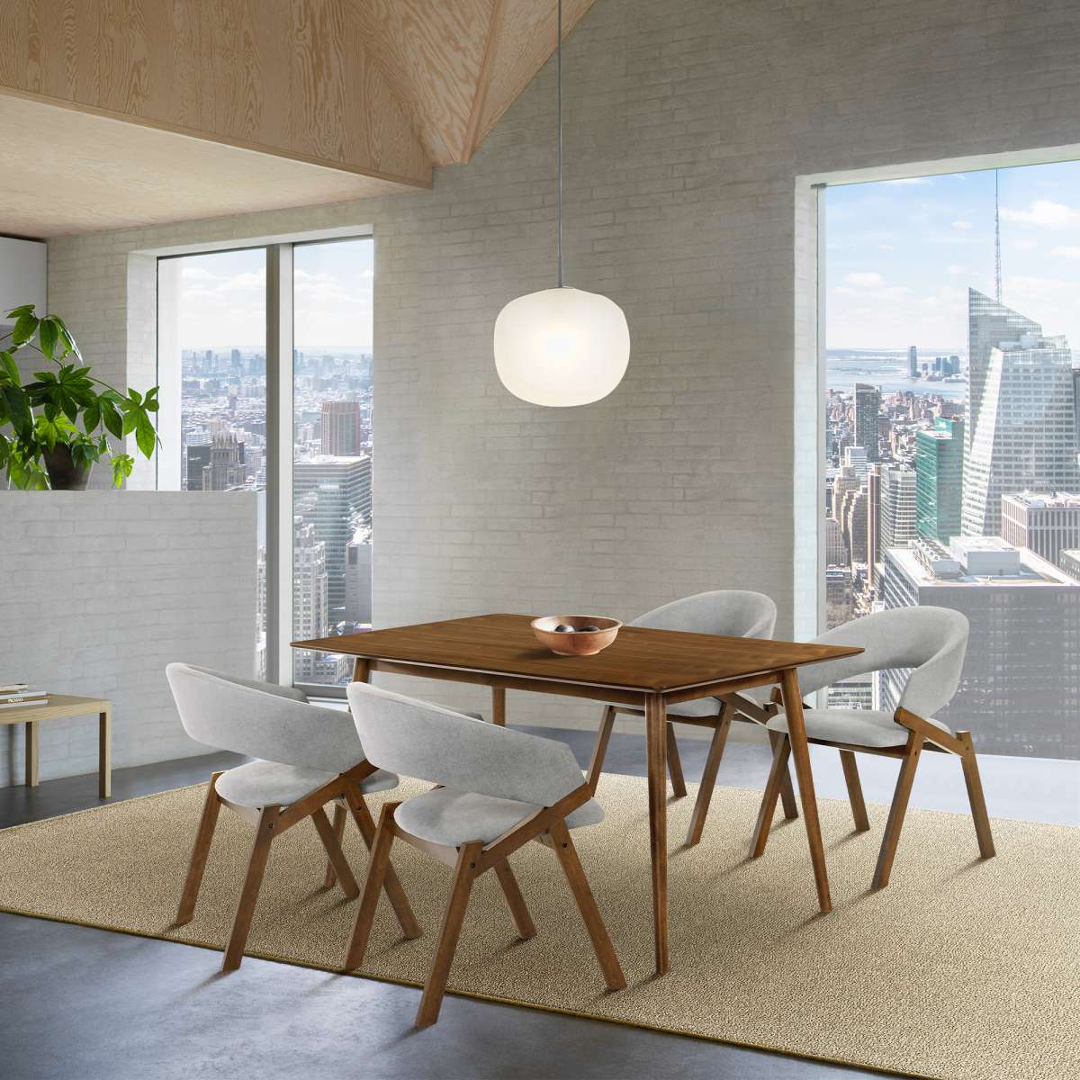 Westmont and Talulah Grey and Walnut 5 Piece Dining Set By Armen Living