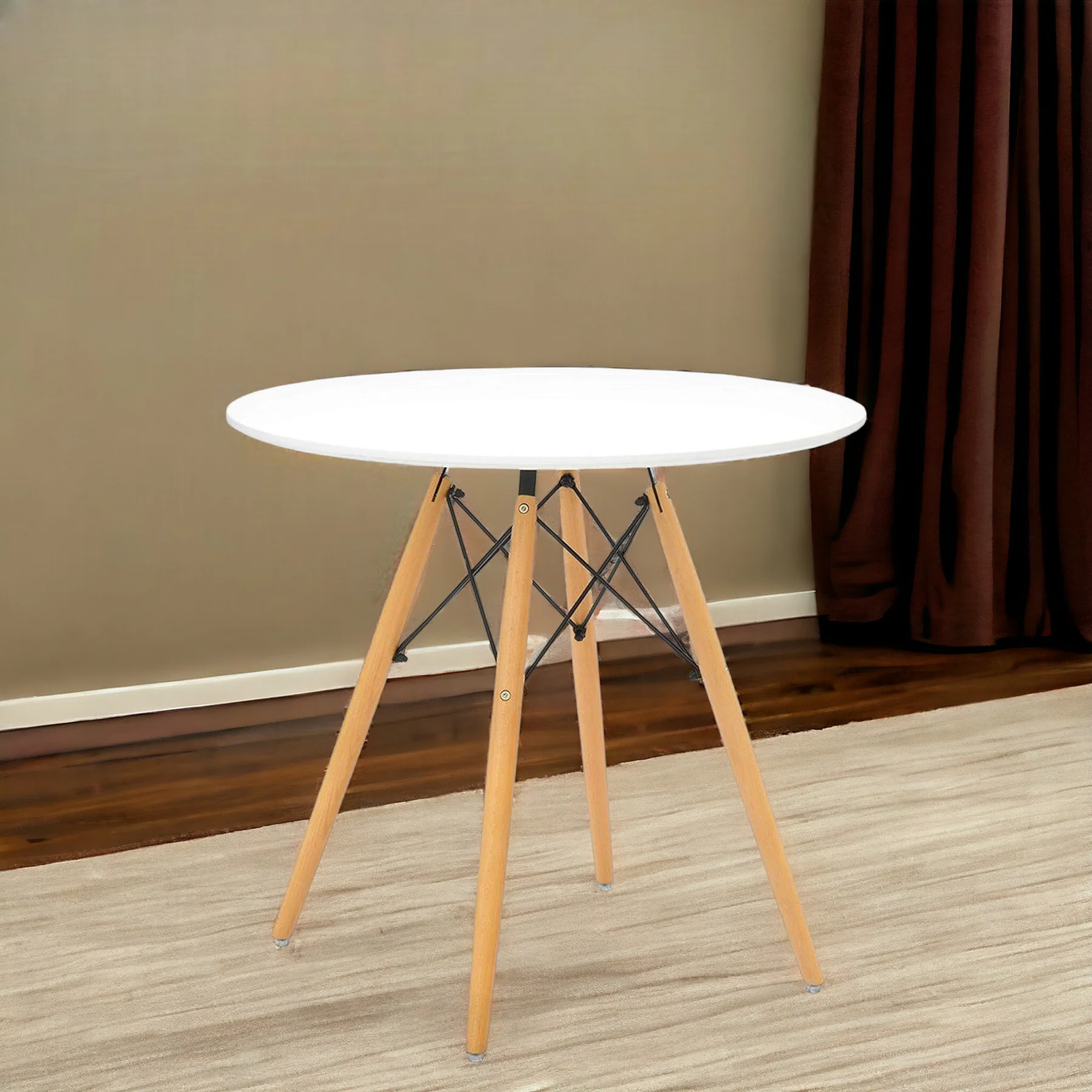 White And Natural Rounded Fiberglass And Solid Wood Dining Table By Homeroots
