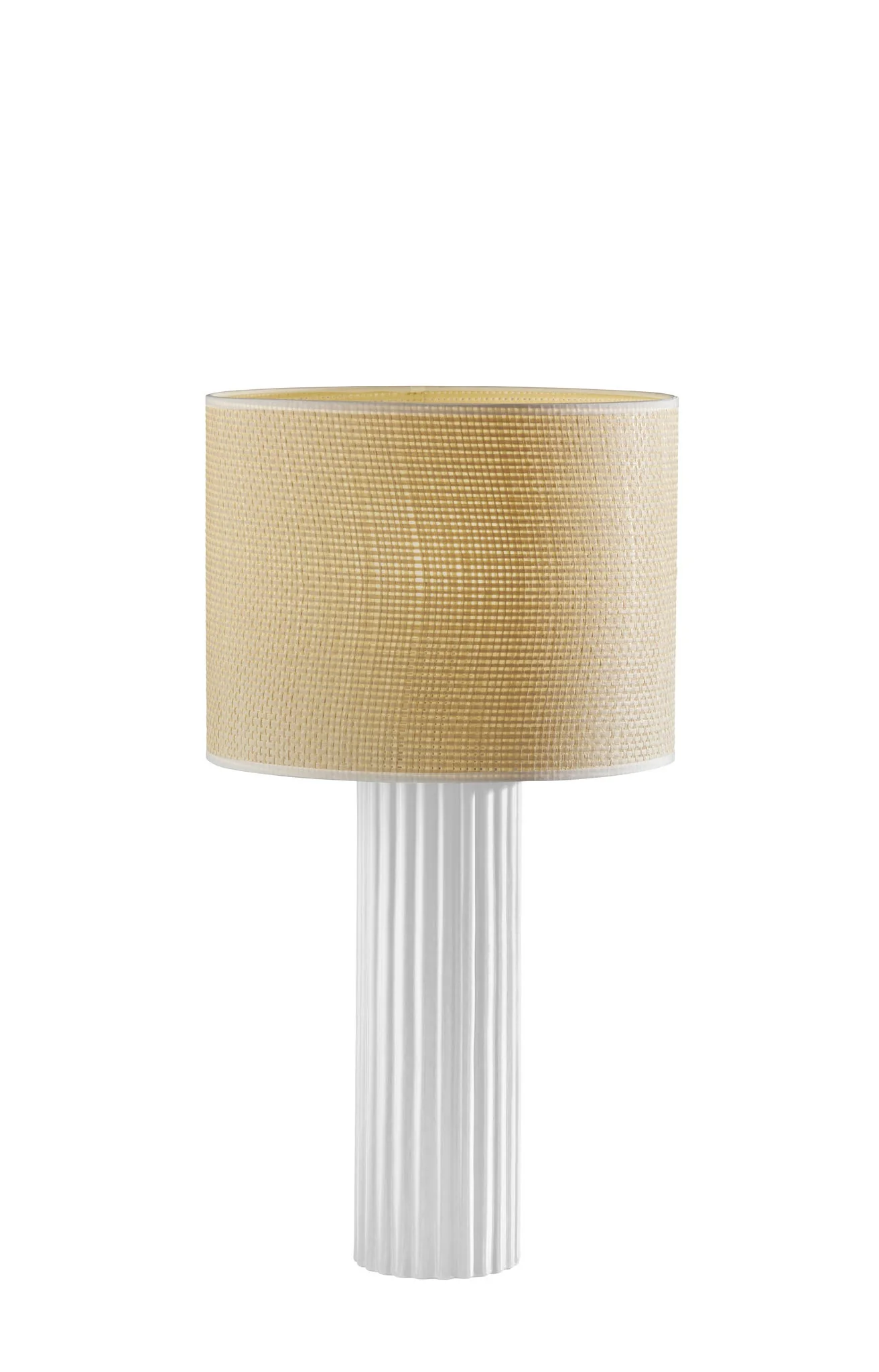 White Ceramic Cylinder Table Lamp With Beige Drum Shade By Homeroots