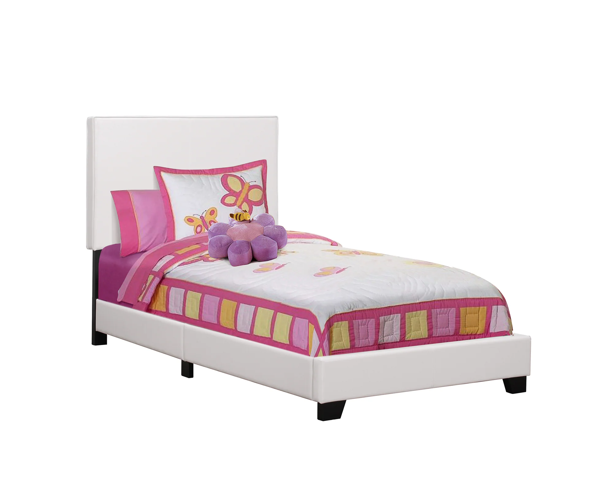 White Foam Solid Wood Leather Look Twin Size Bed By Homeroots