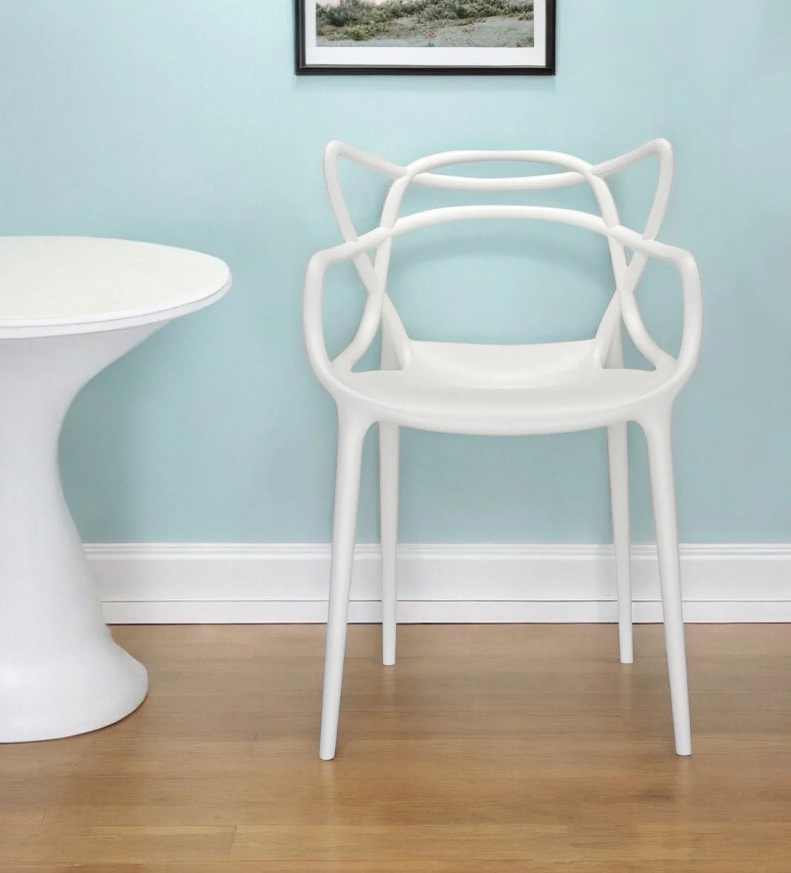 White Heavy Duty Plastic Open Back Dining Arm Chair By Homeroots