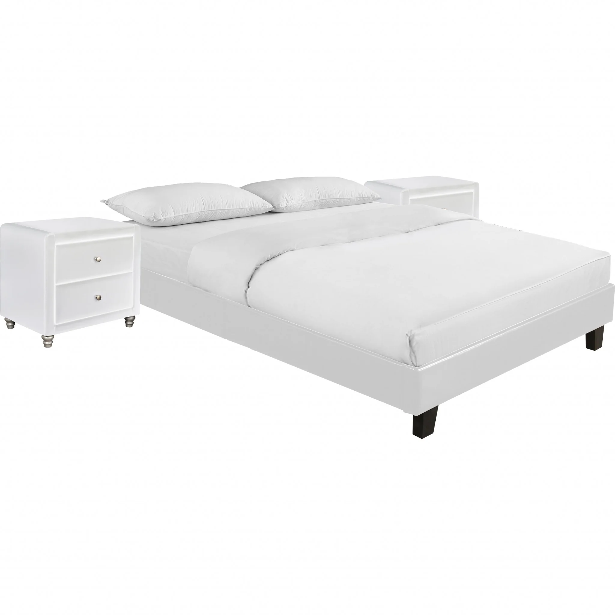 White Platform King Bed With Two Nightstands By Homeroots - 397012 - Image 3