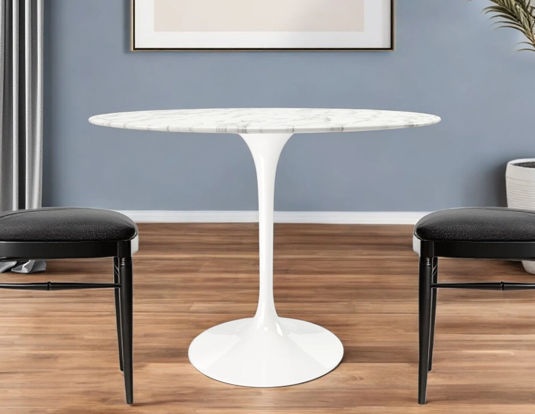 White Rounded Stone And Metal Pedestal Base Dining Table By Homeroots