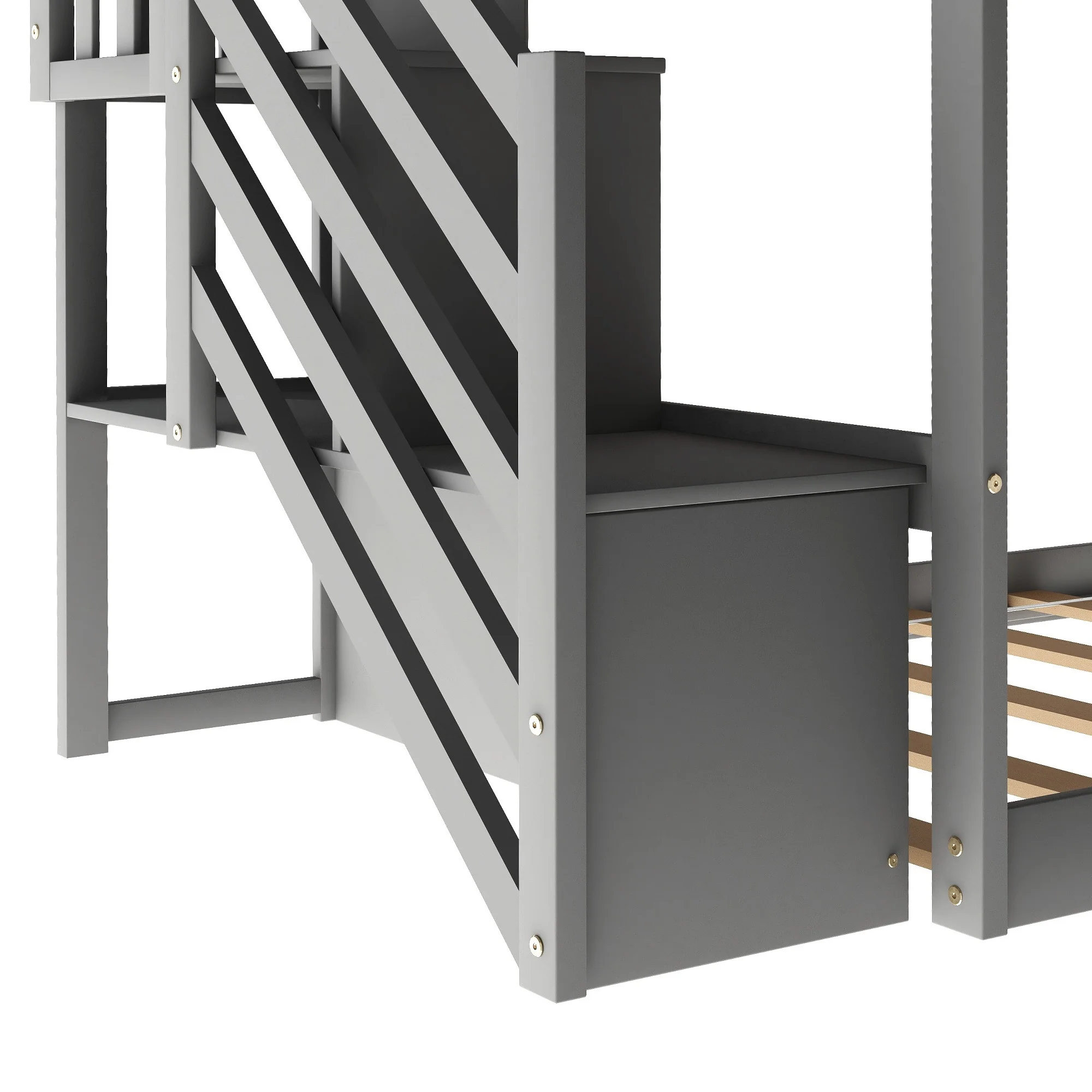 White Twin Over Twin Bunk Bed With Stairway And Slide By Homeroots - Image 16