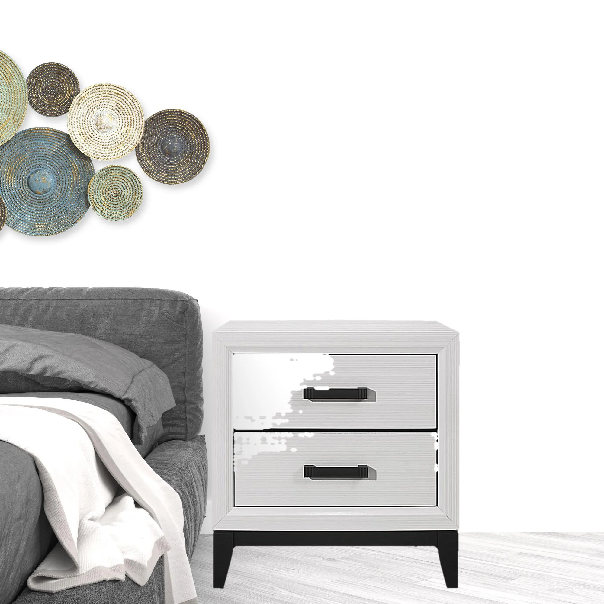 White Two Drawer Nightstand By Homeroots