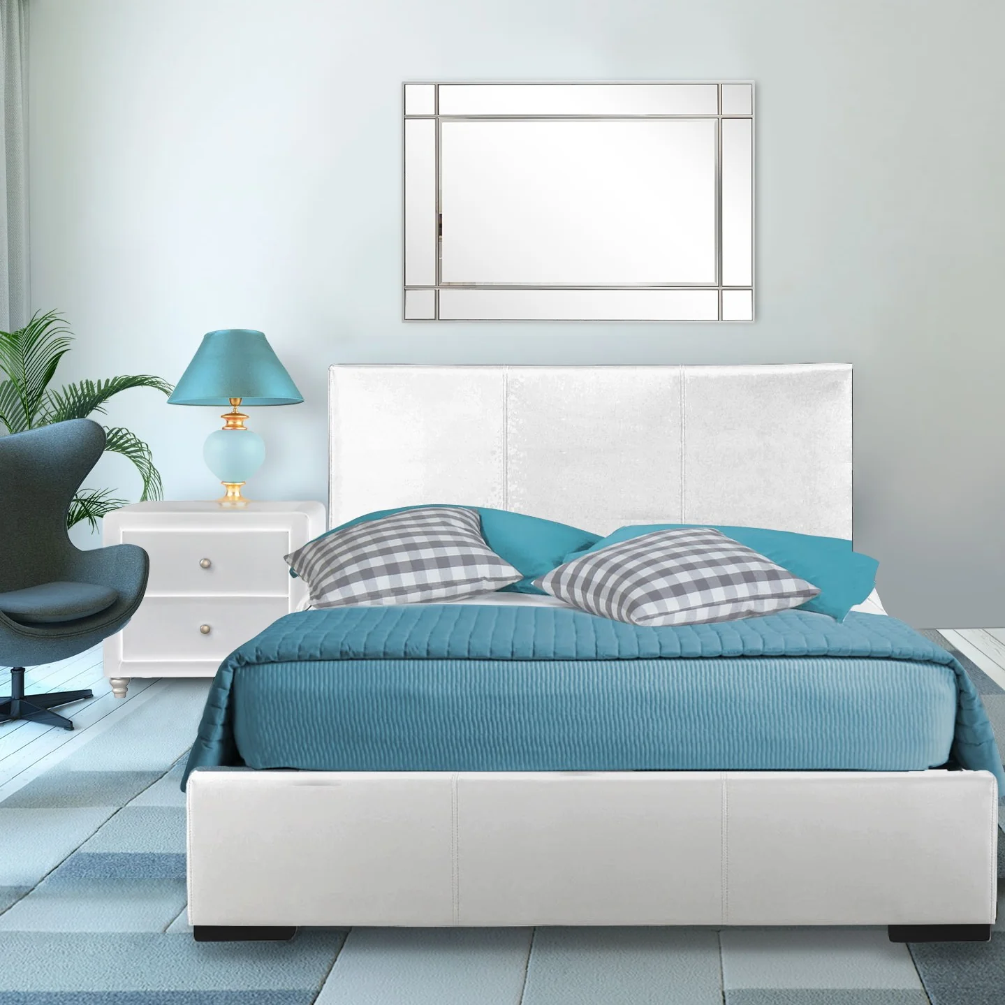 White Upholstered Full Platform Bed With Nightstand By Homeroots