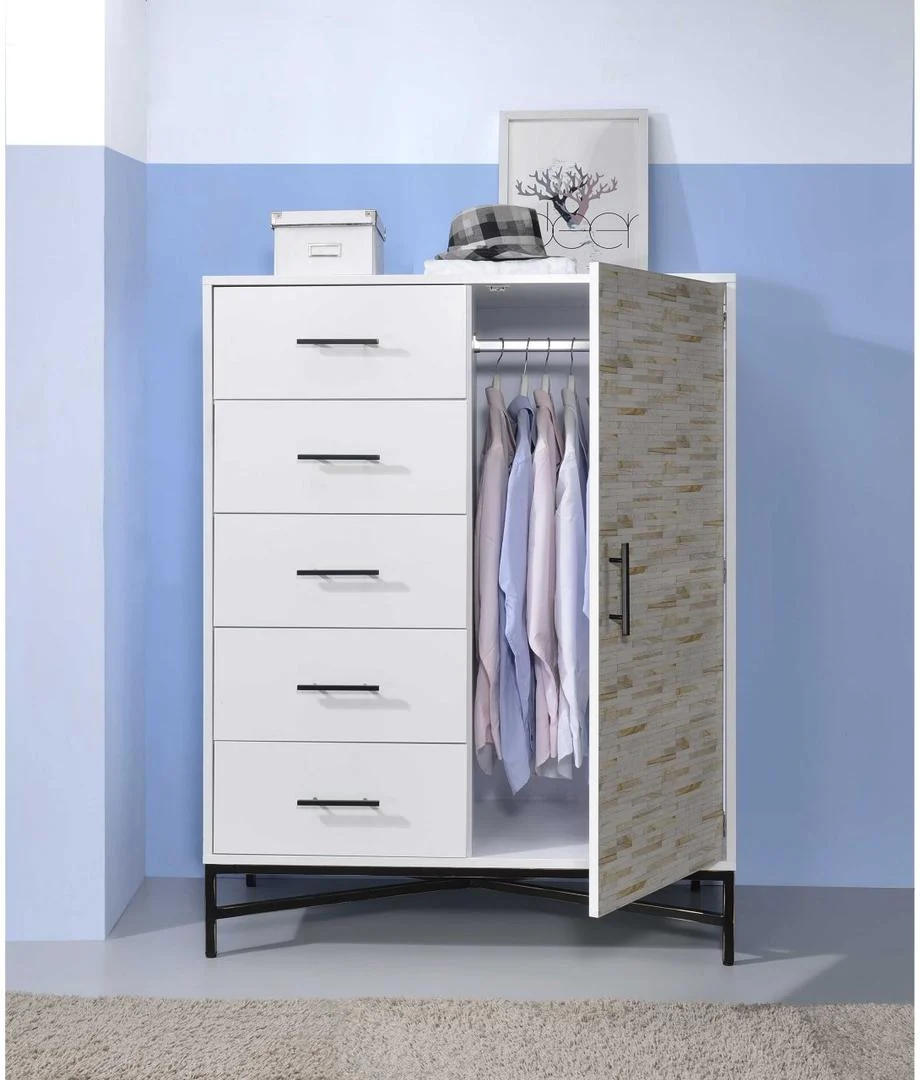 White Weathered Wood Pattern Wardrobe By Homeroots