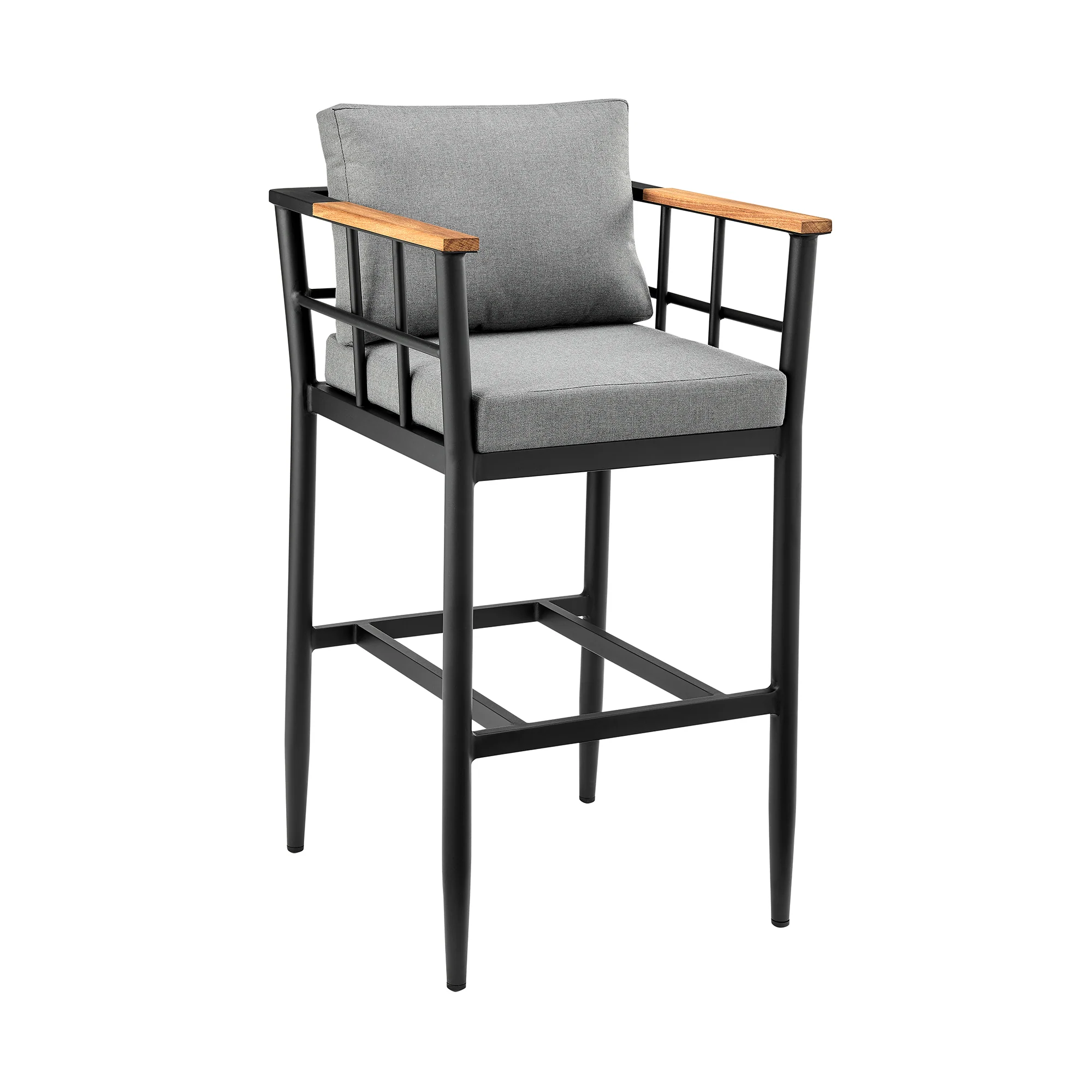 Wiglaf Outdoor Patio 5-Piece Bar Table Set in Aluminum with Grey Cushions By Armen Living - Image 3