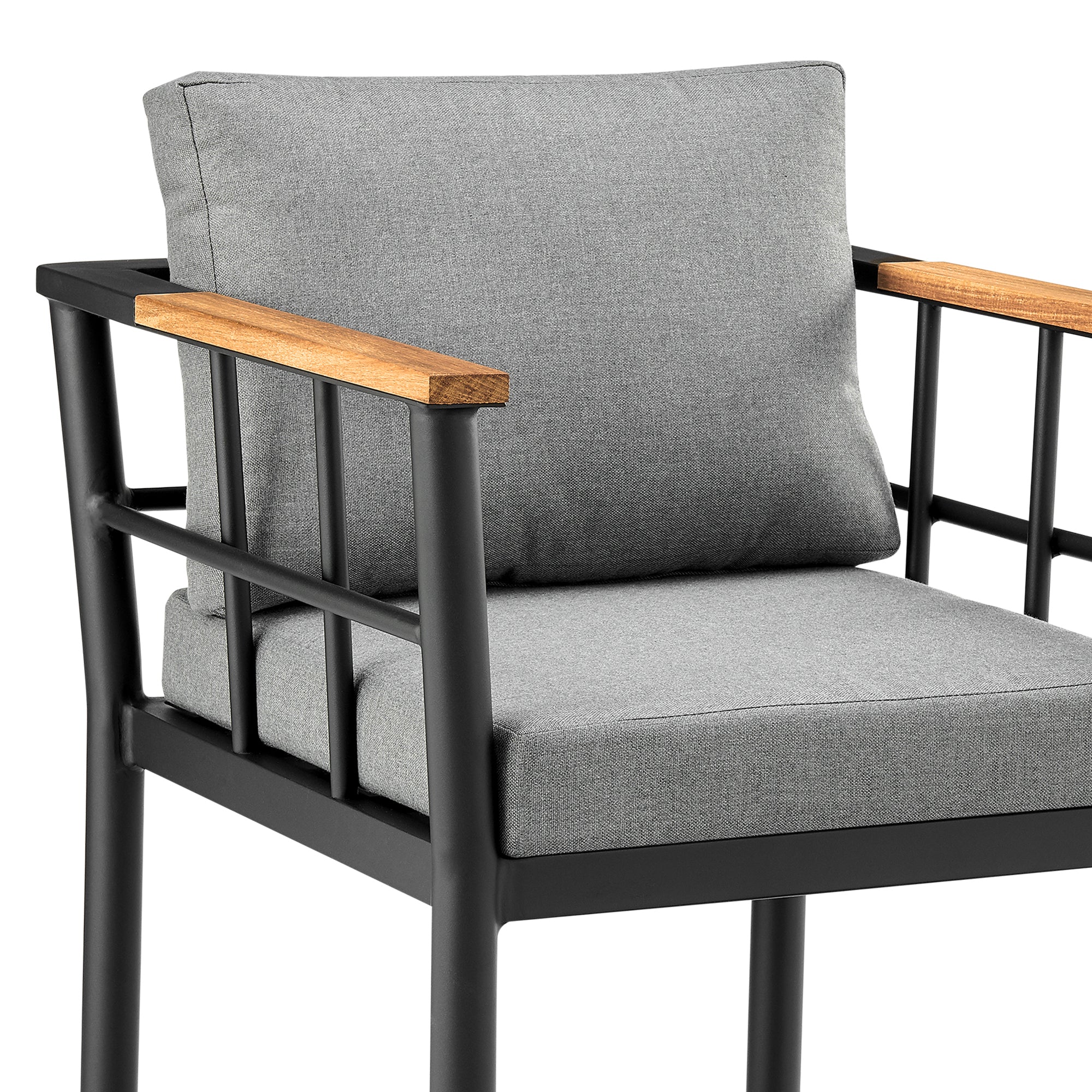 Wiglaf Outdoor Patio Counter Height Bar Stool in Aluminum and Teak with Grey Cushions By Armen Living - Image 10